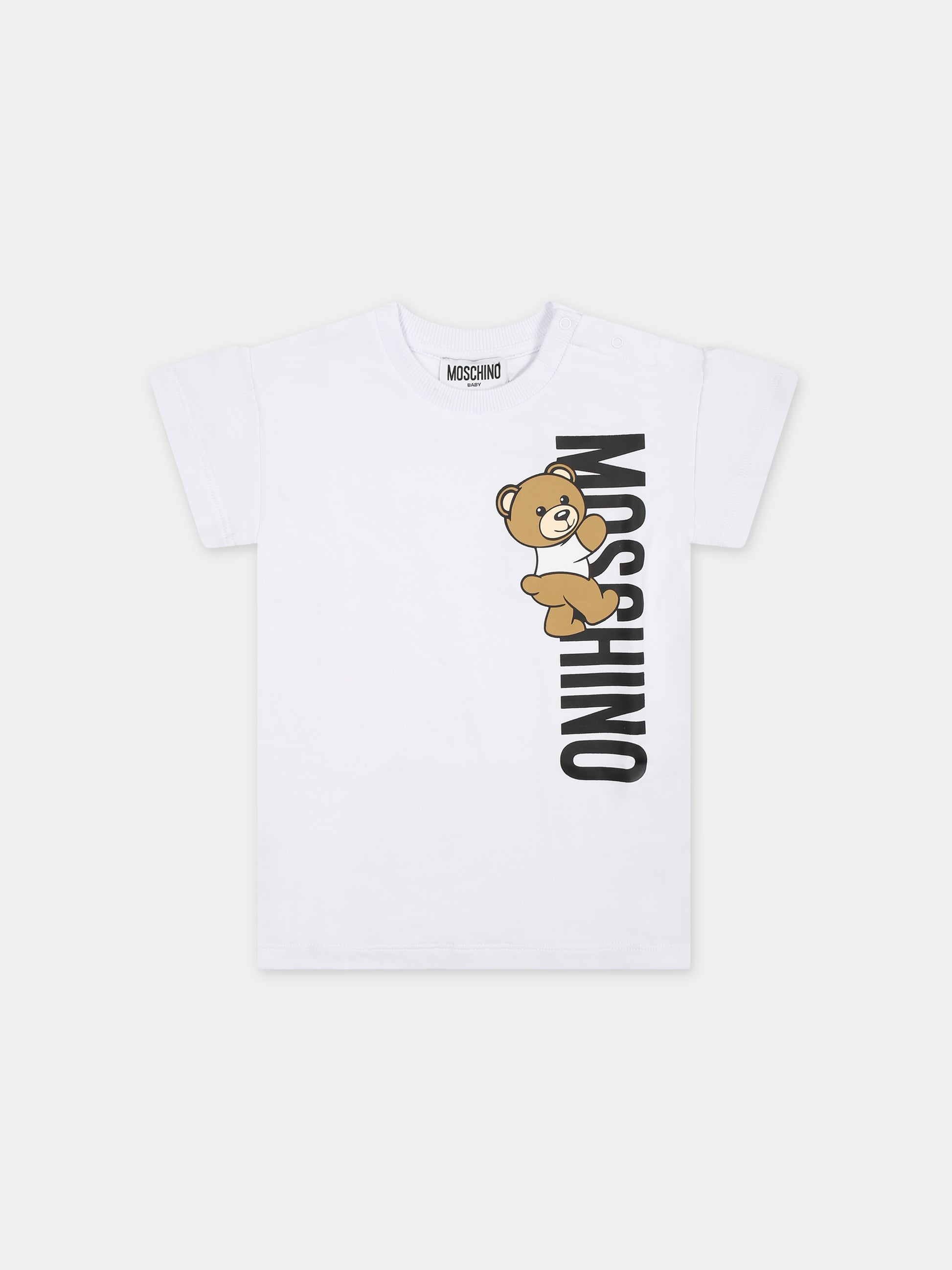 Vestito bianco per neonata con Teddy Bear e logo,Moschino Kids,MDV0B6 LDA25 10101