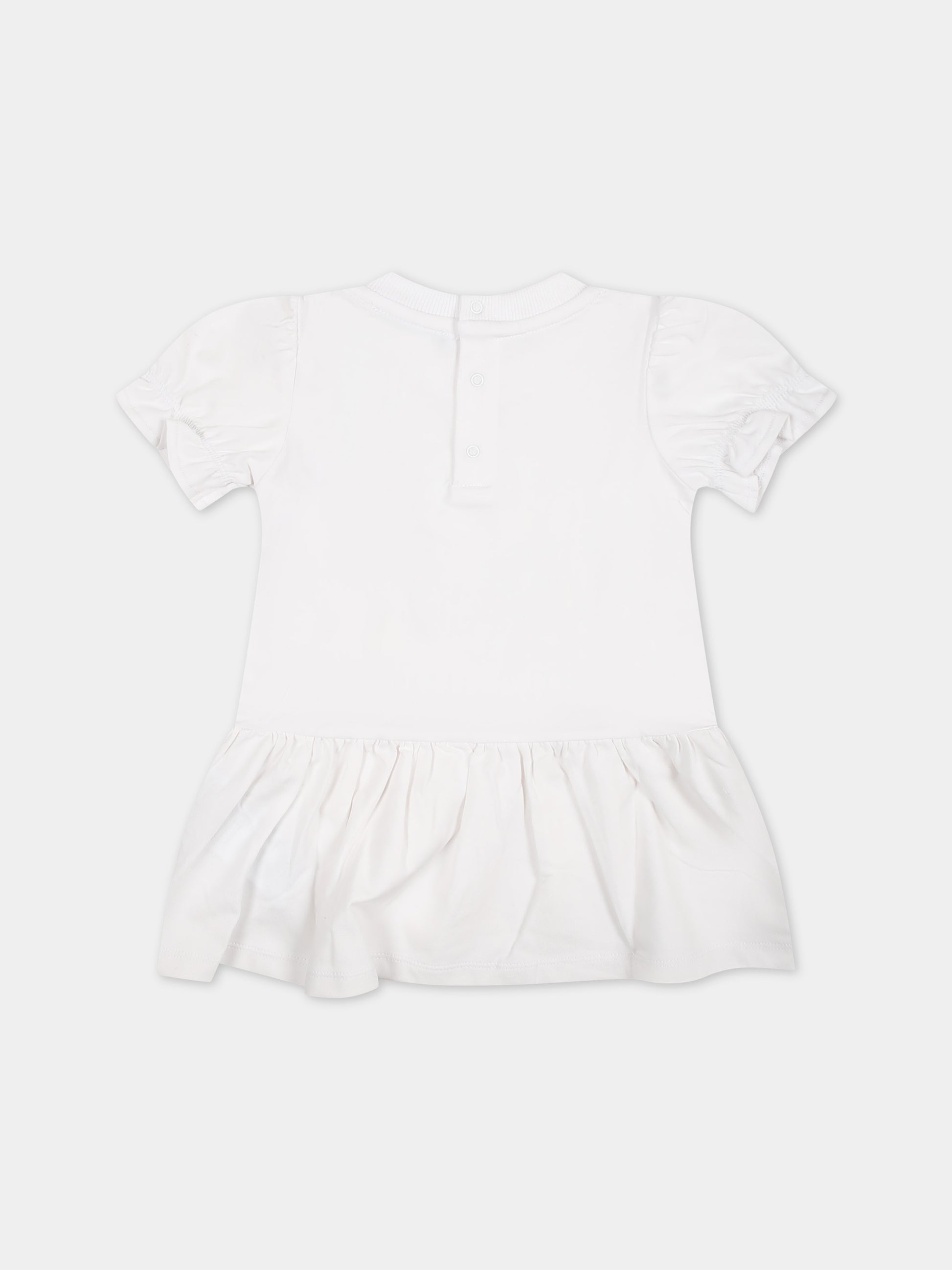 Vestito bianco per neonata con stampa Teddy Bear,Moschino Kids,MDV0B5 LBA10 10101