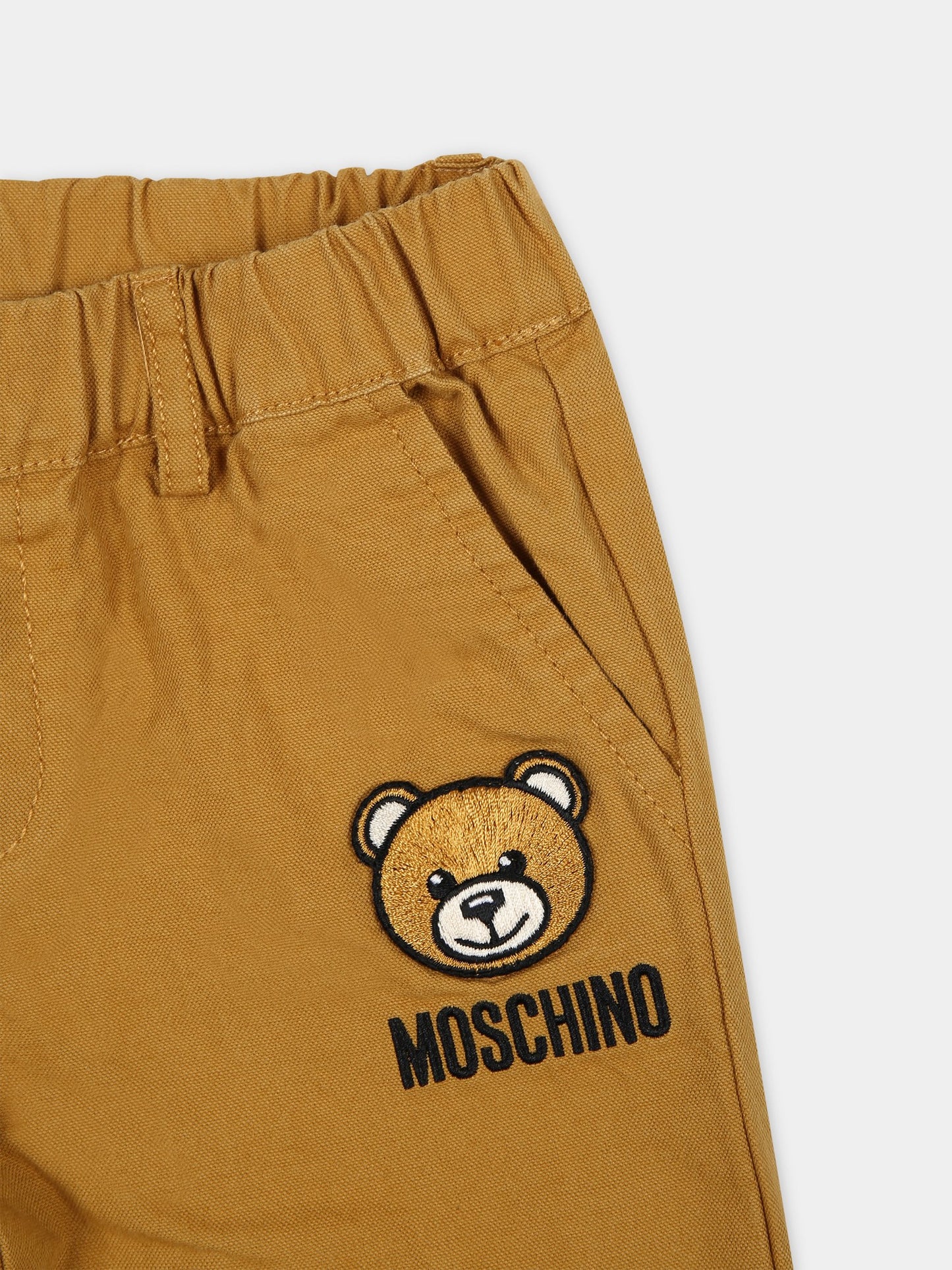 Pantaloni marroni per neonato con Teddy Bear e logo,Moschino Kids,MUP04U LUA02 20327