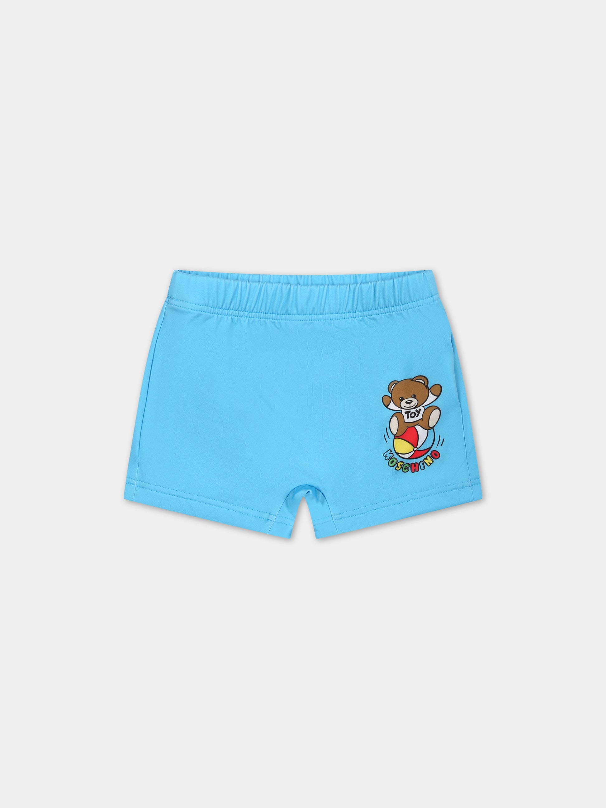 Boxer mare celeste per neonato con Teddy bear e logo multicolor,Moschino Kids,MVL006 LKA00 40538