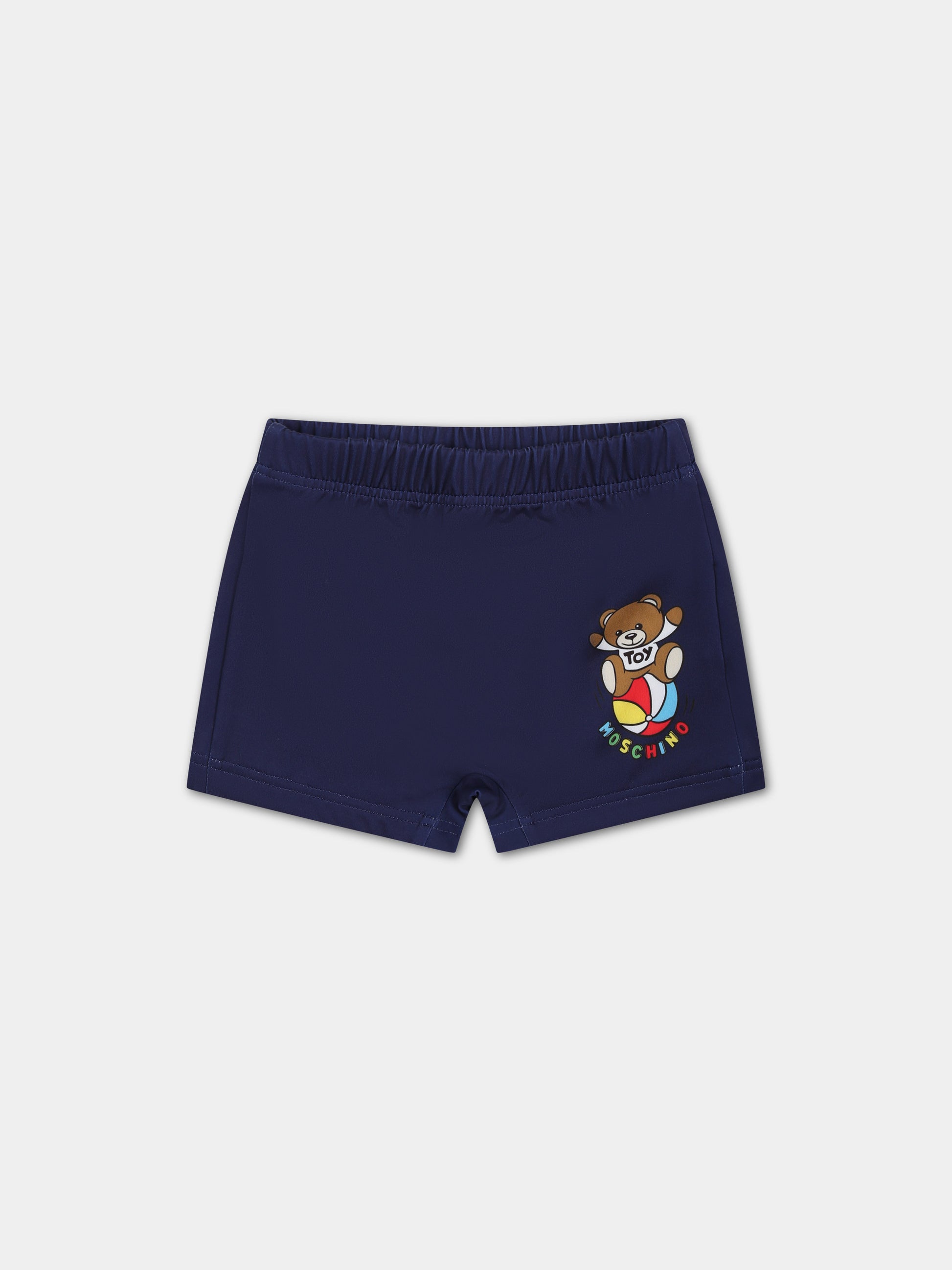 Boxer mare blu per neonato con Teddy bear e logo multicolor,Moschino Kids,MVL006 LKA00 40016