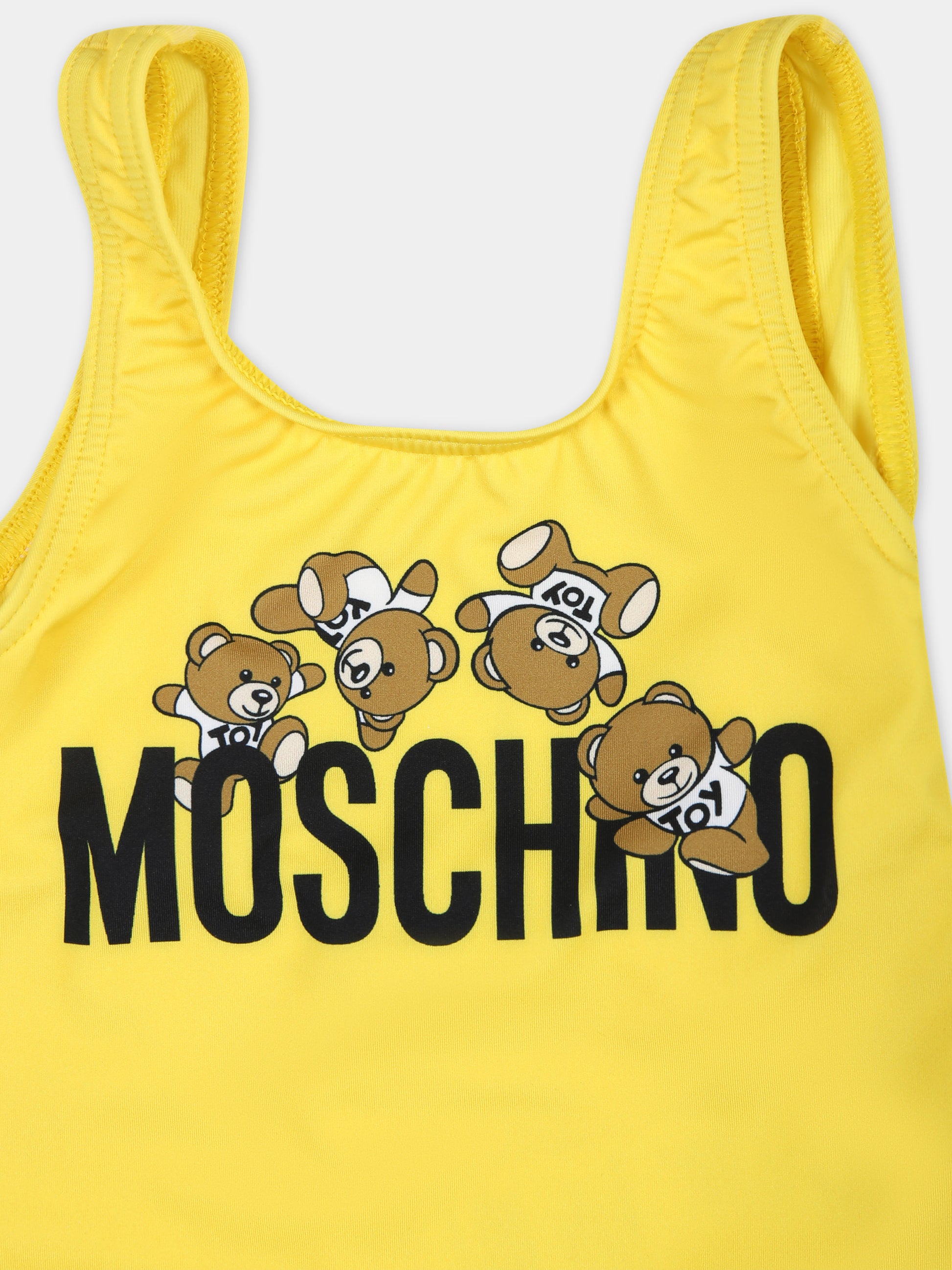 Costume intero giallo per neonata con logo e Teddy Bear,Moschino Kids,MJL00A LKA00 50162