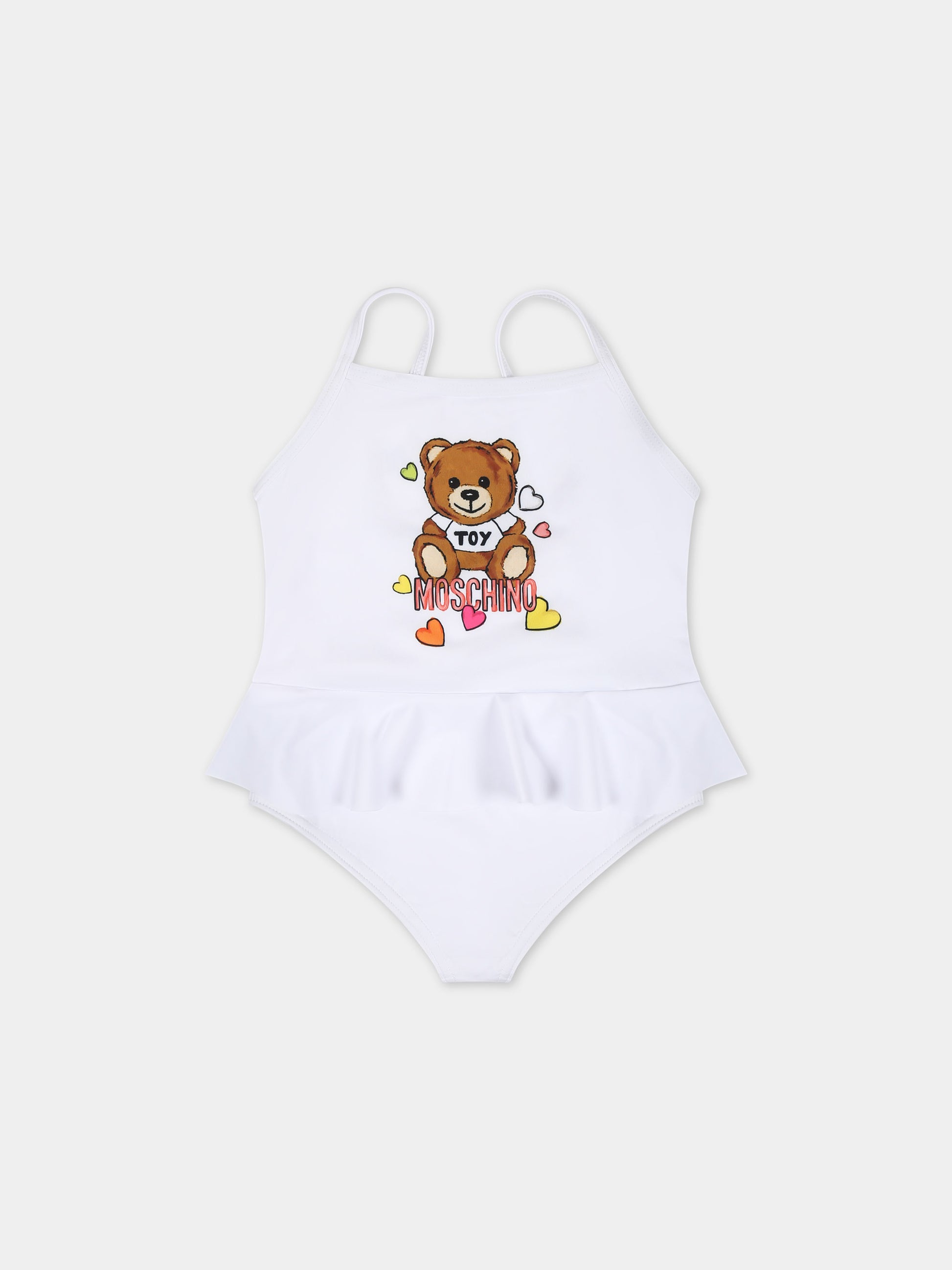 Costume bianco per neonata con Teddy Bear e logo,Moschino Kids,MDL00N LKA00 10101