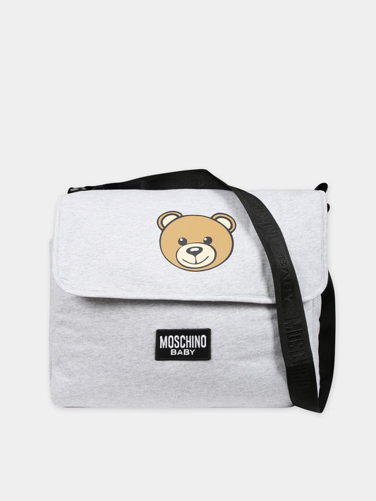 Borsa mamma grigia per neonati con Teddy Bear e logo,Moschino Kids,MWX03D LCA19 60926