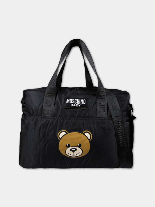Borsa mamma nera per neonati con Teddy bear e logo,Moschino Kids,MUX04K L3A89 60100