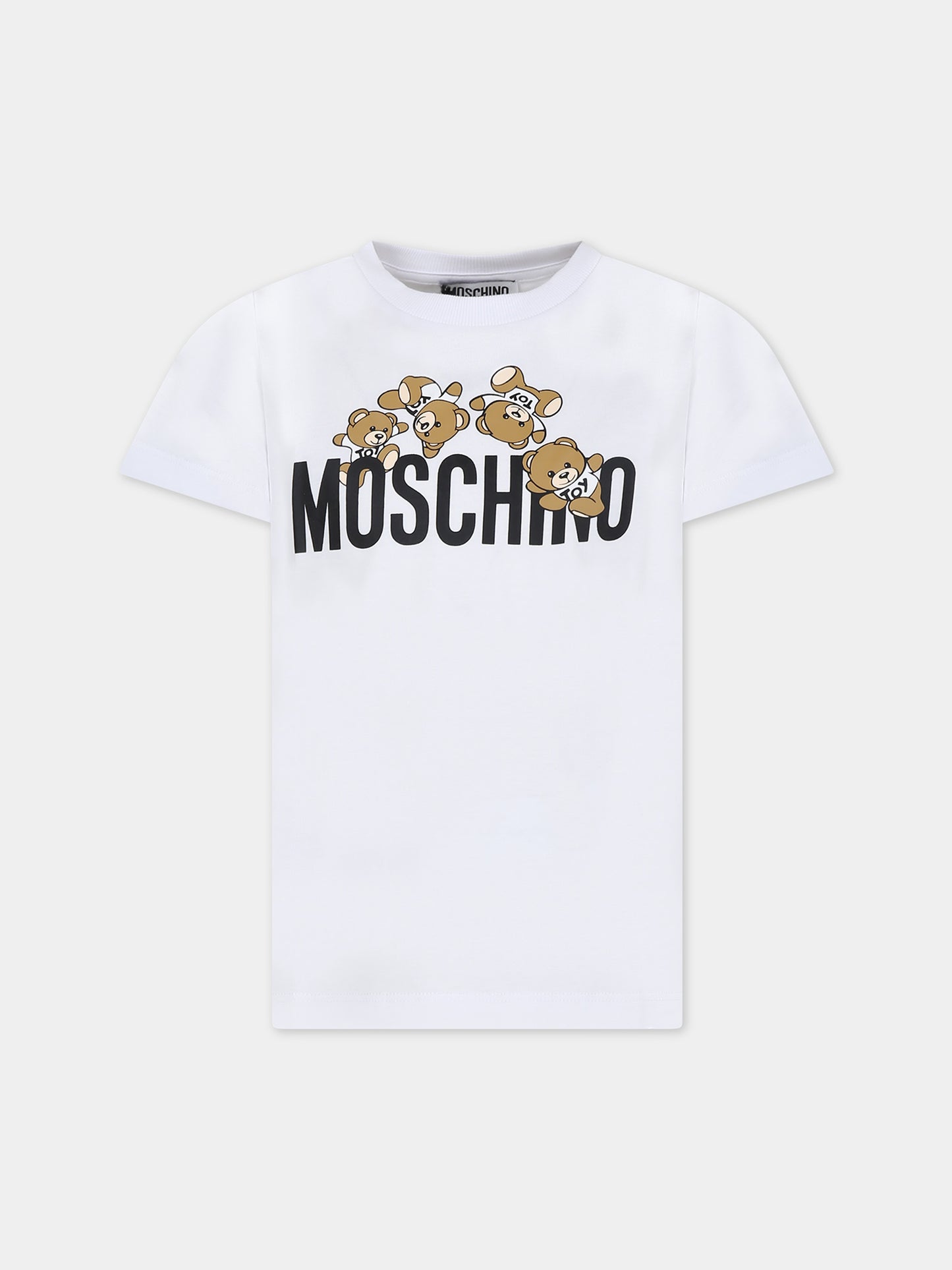 T-shirt bianca per bambini con logo e Teddy Bear,Moschino Kids,HMM04K LAA03 10101