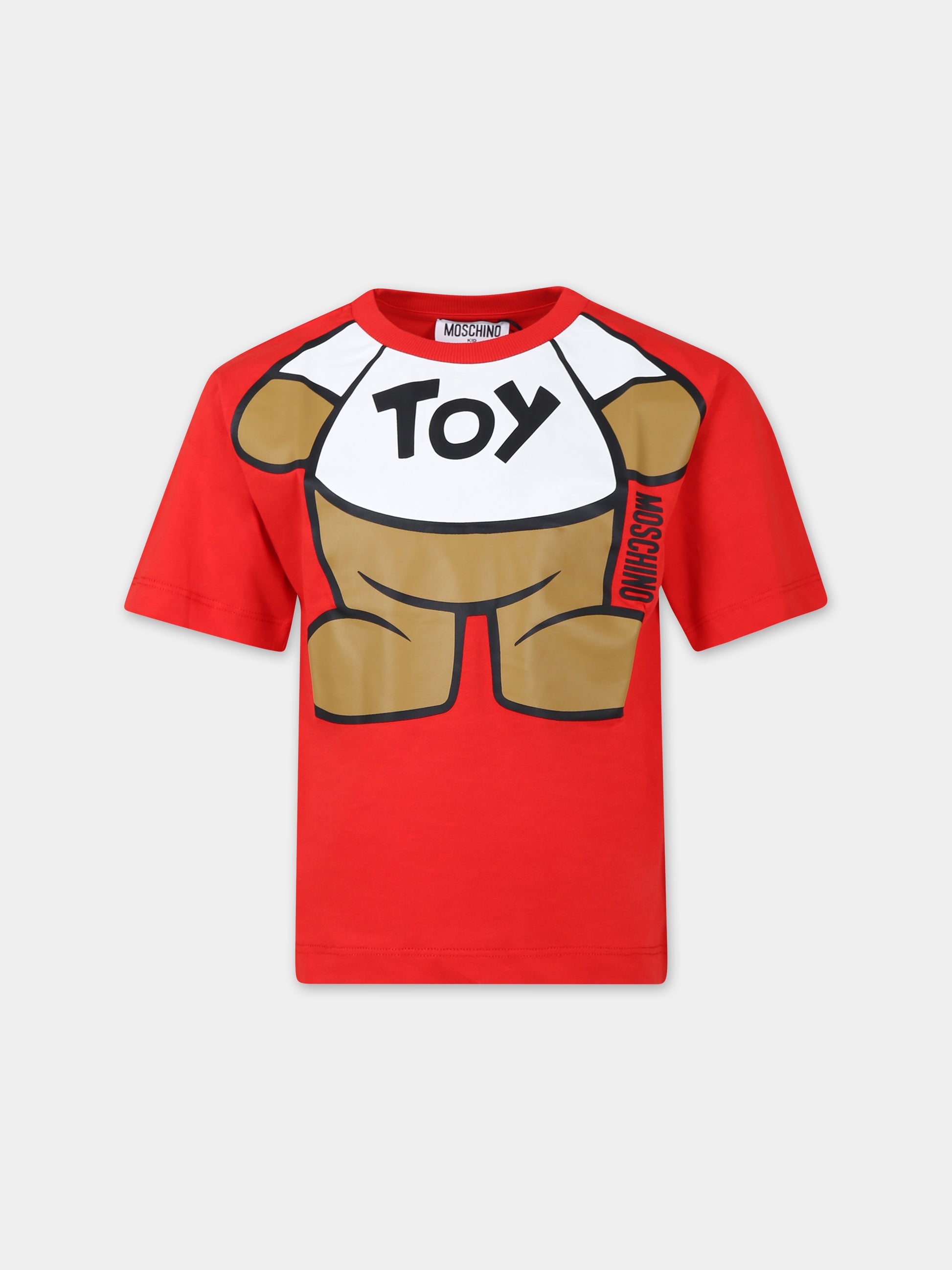 T-shirt rossa per bambino con Teddy Bear,Moschino Kids,HXM03R LAA33 50109