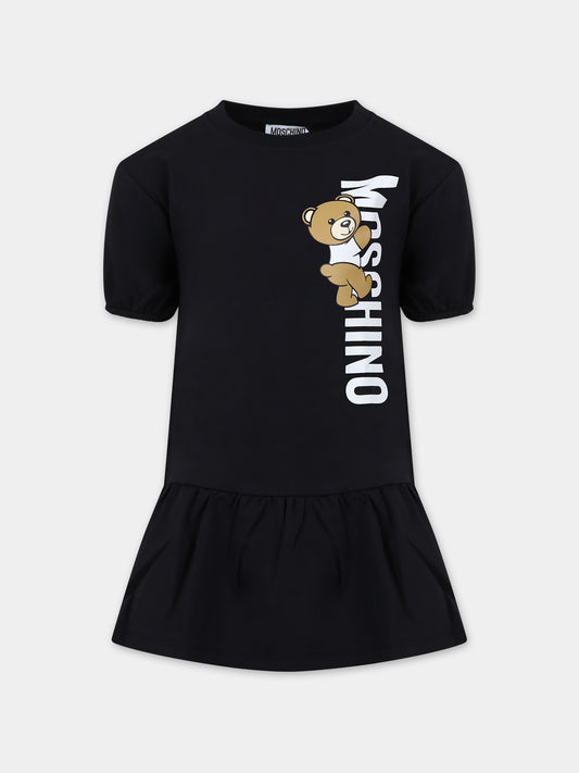 Vestito nero per bambina con Teddy Bear e logo,Moschino Kids,HAV0CQ LDA25 60100