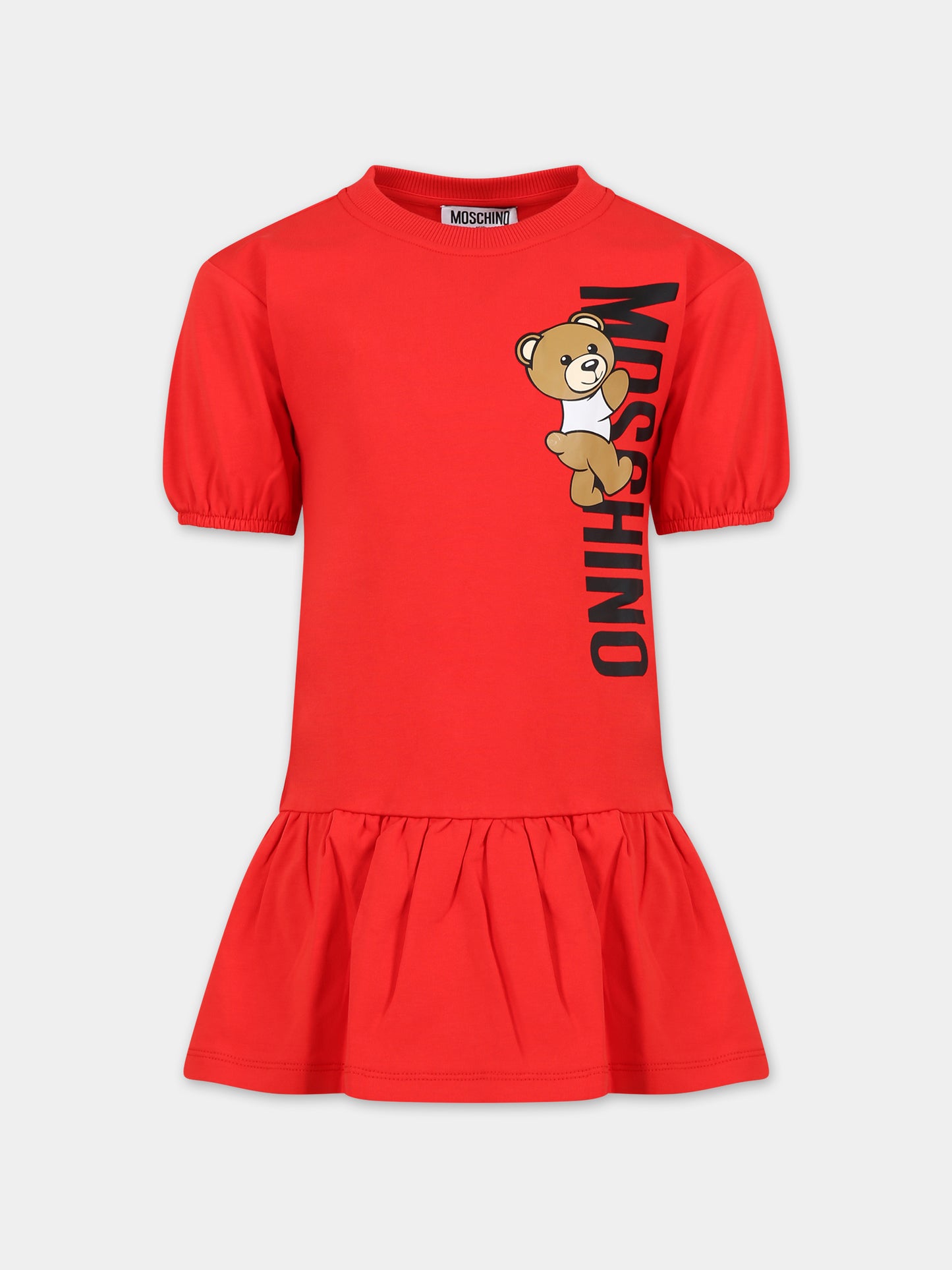 Vestito rosso per bambina con Teddy Bear e logo,Moschino Kids,HAV0CQ LDA25 50109