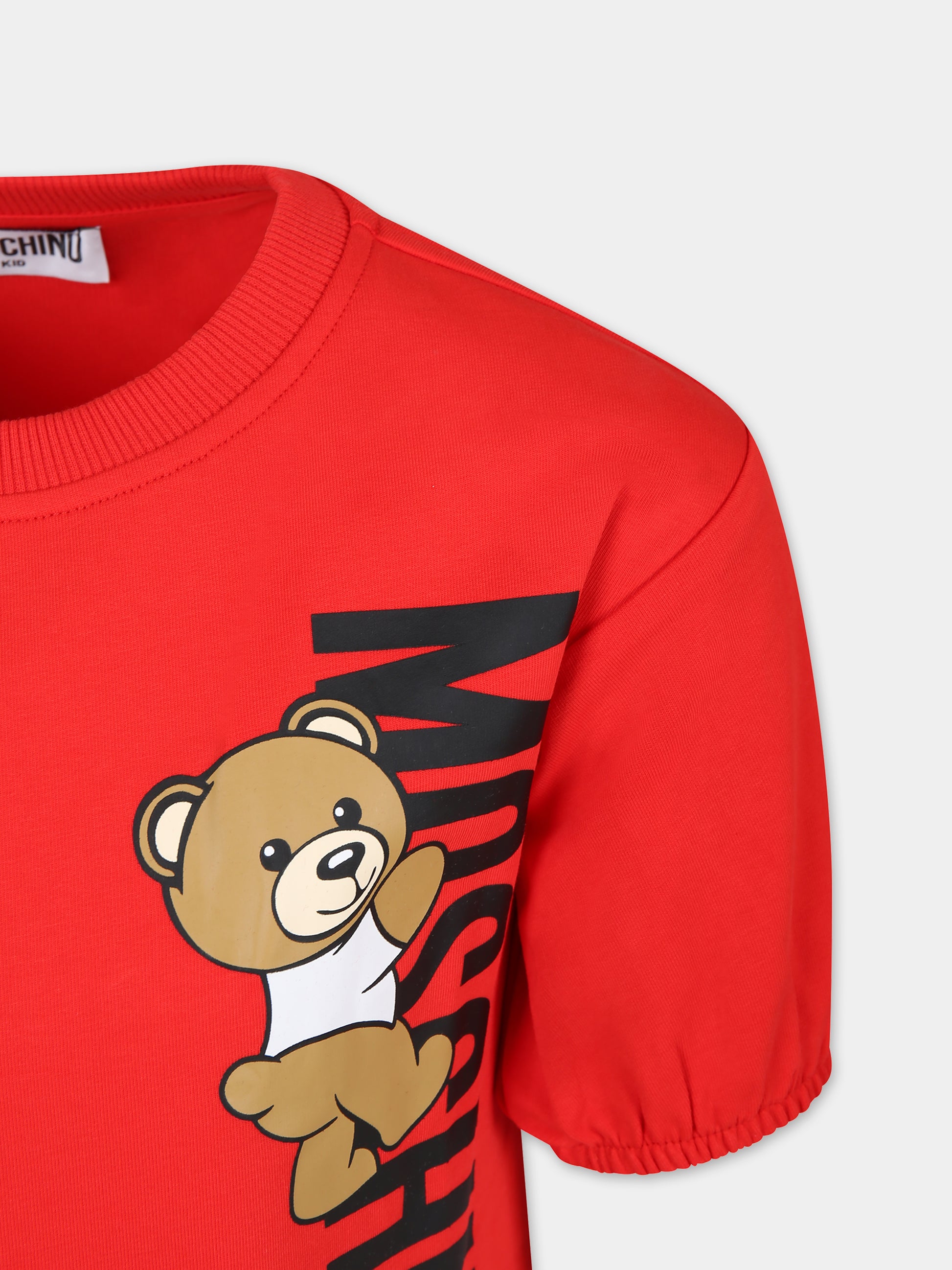 Vestito rosso per bambina con Teddy Bear e logo,Moschino Kids,HAV0CQ LDA25 50109