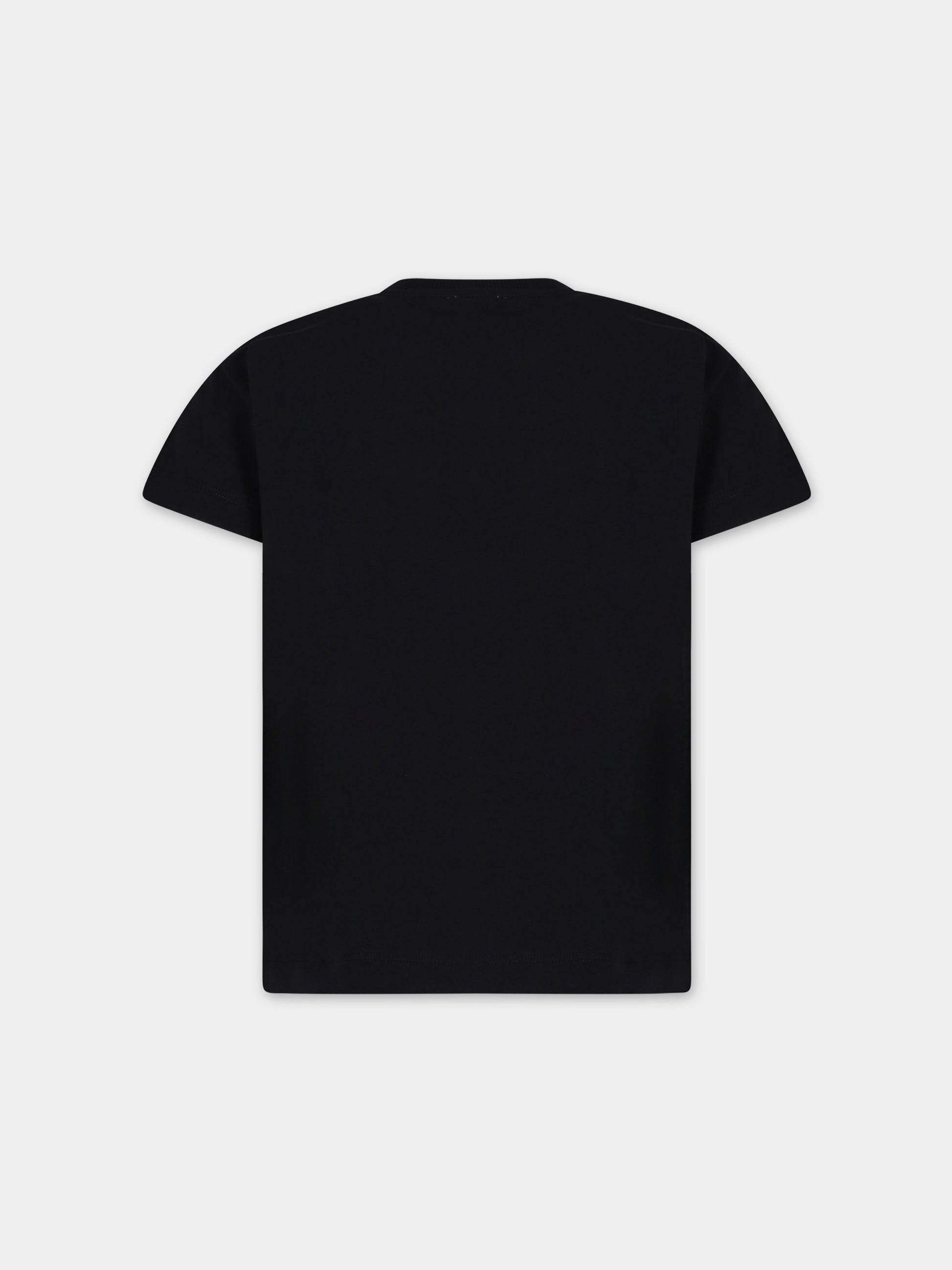 T-shirt nera per bambina con logo e cuore rosso,Moschino Kids,HOM04K LAA22 60100