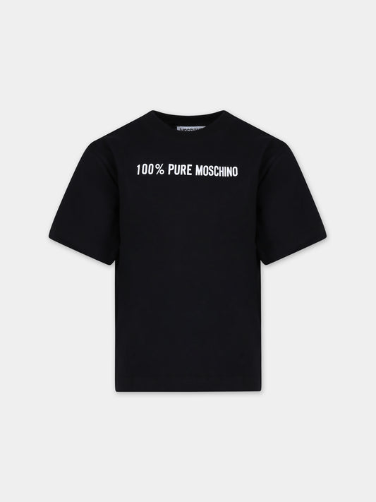 T-shirt nera per bambini con logo,Moschino Kids,HZM03R LAA01 60100