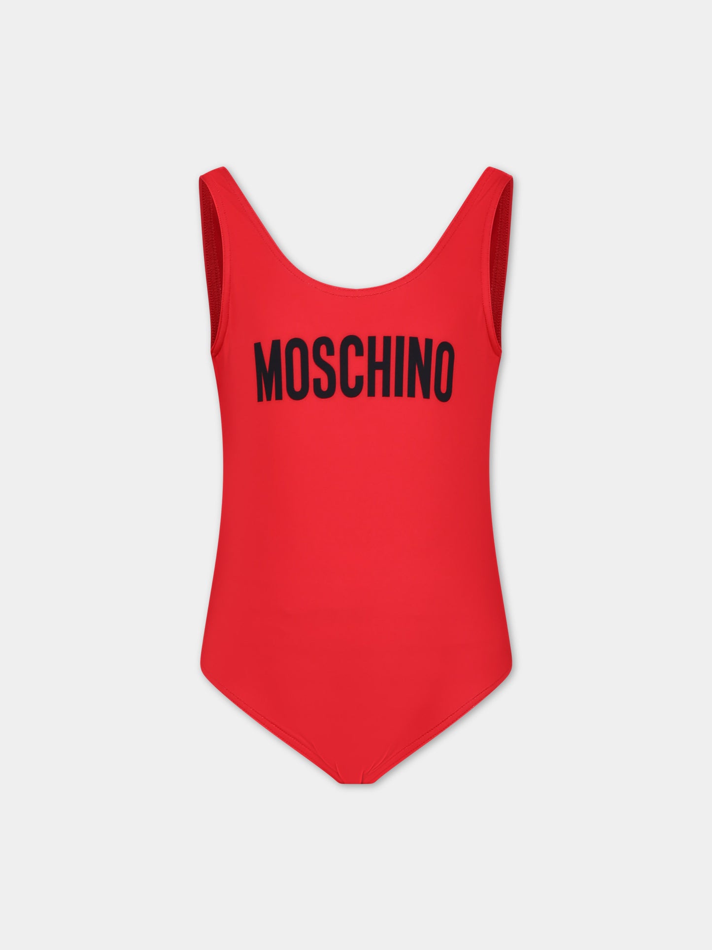 Costume intero rosso per bambina con logo,Moschino Kids,HDL00T LKA00 50109