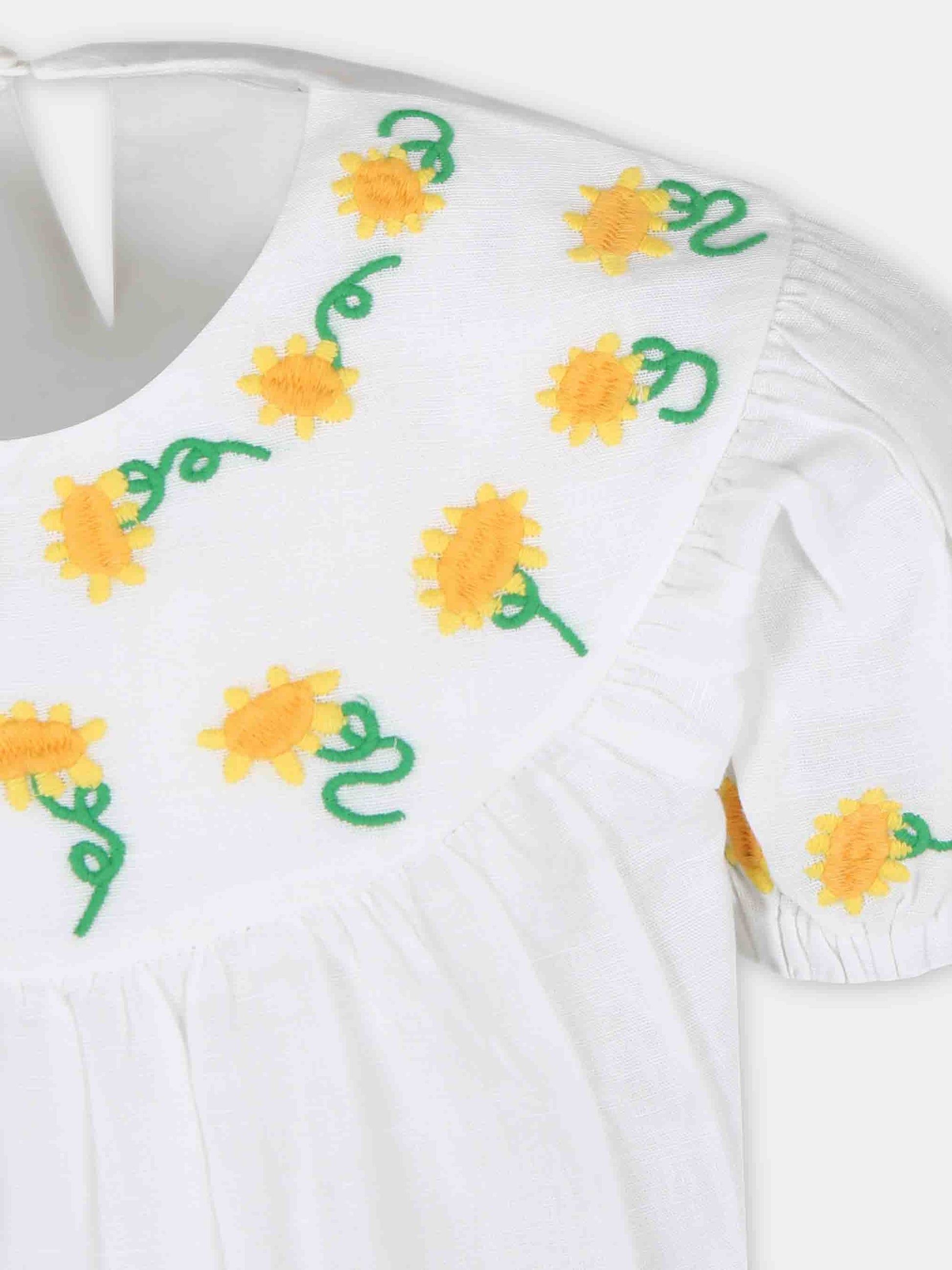 Top bianco per bambina con girasoli ricamati,Stella Mccartney Kids,TU5A31 Z0138 100