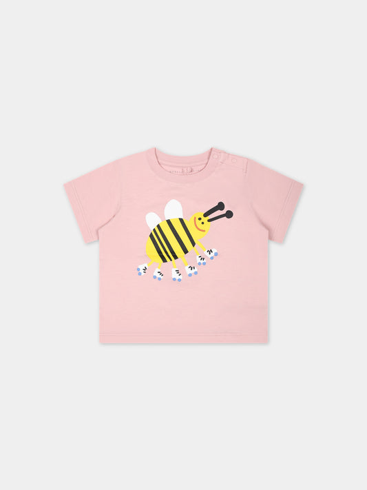 T-shirt rosa per neonata con ape,Stella Mccartney Kids,TU8031 Z0434 517