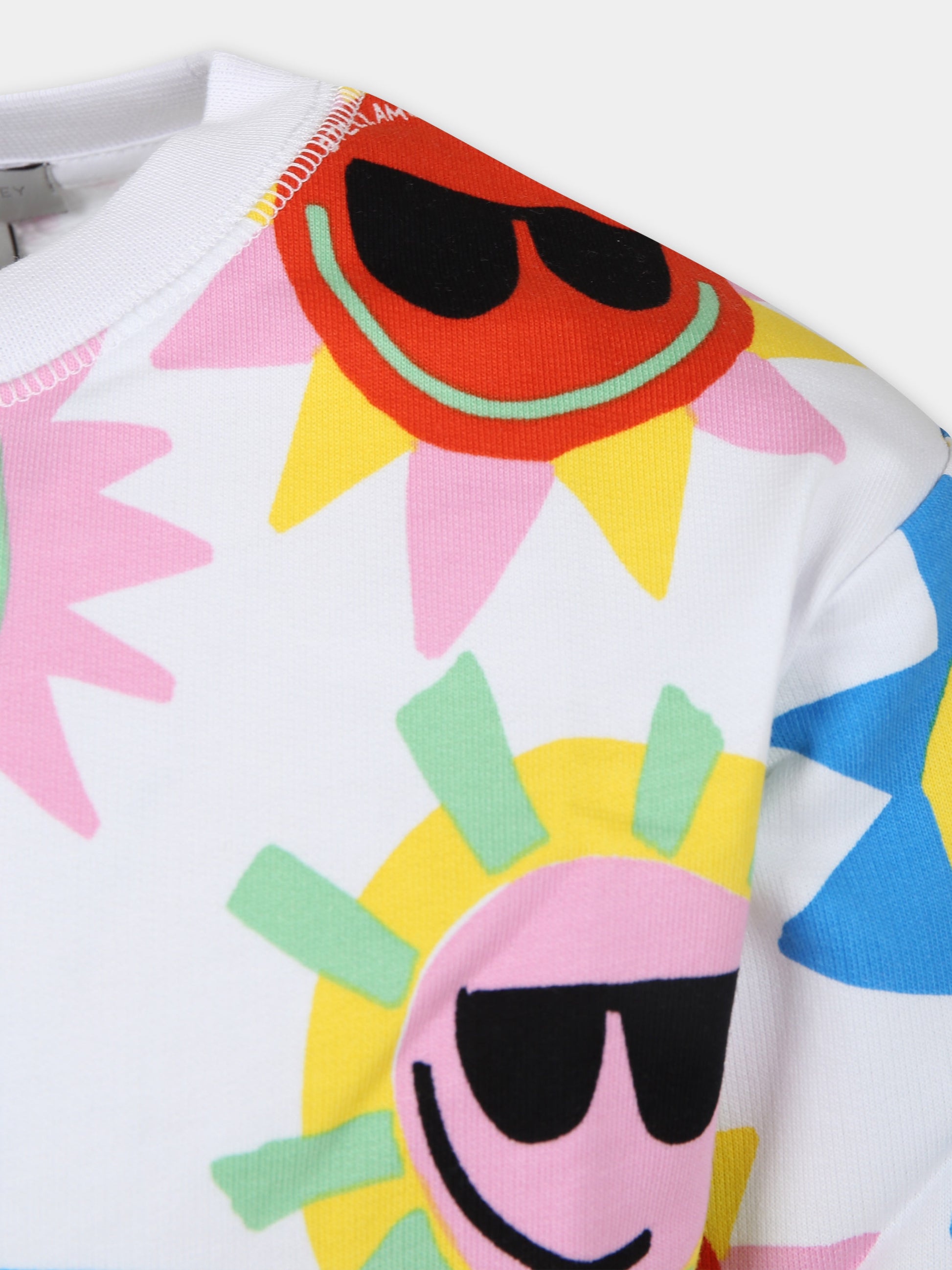 Felpa bianca per bambina con stampa sole multicolor,Stella Mccartney Kids,TU4B40 Z1582 100MC