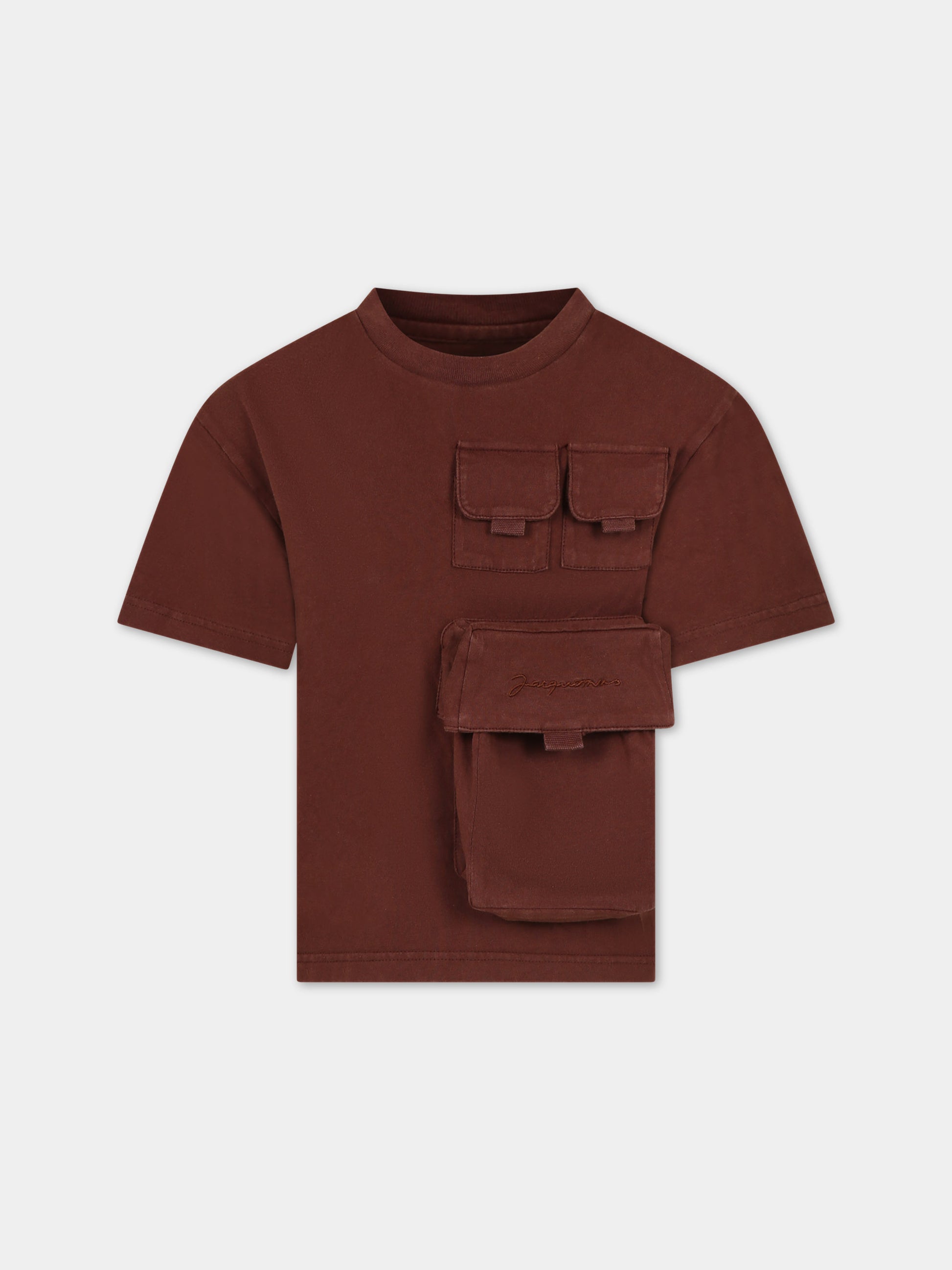 T-shirt 'Bolso' marrone per bambini con tasche,Jacquemus,Q00009 33A