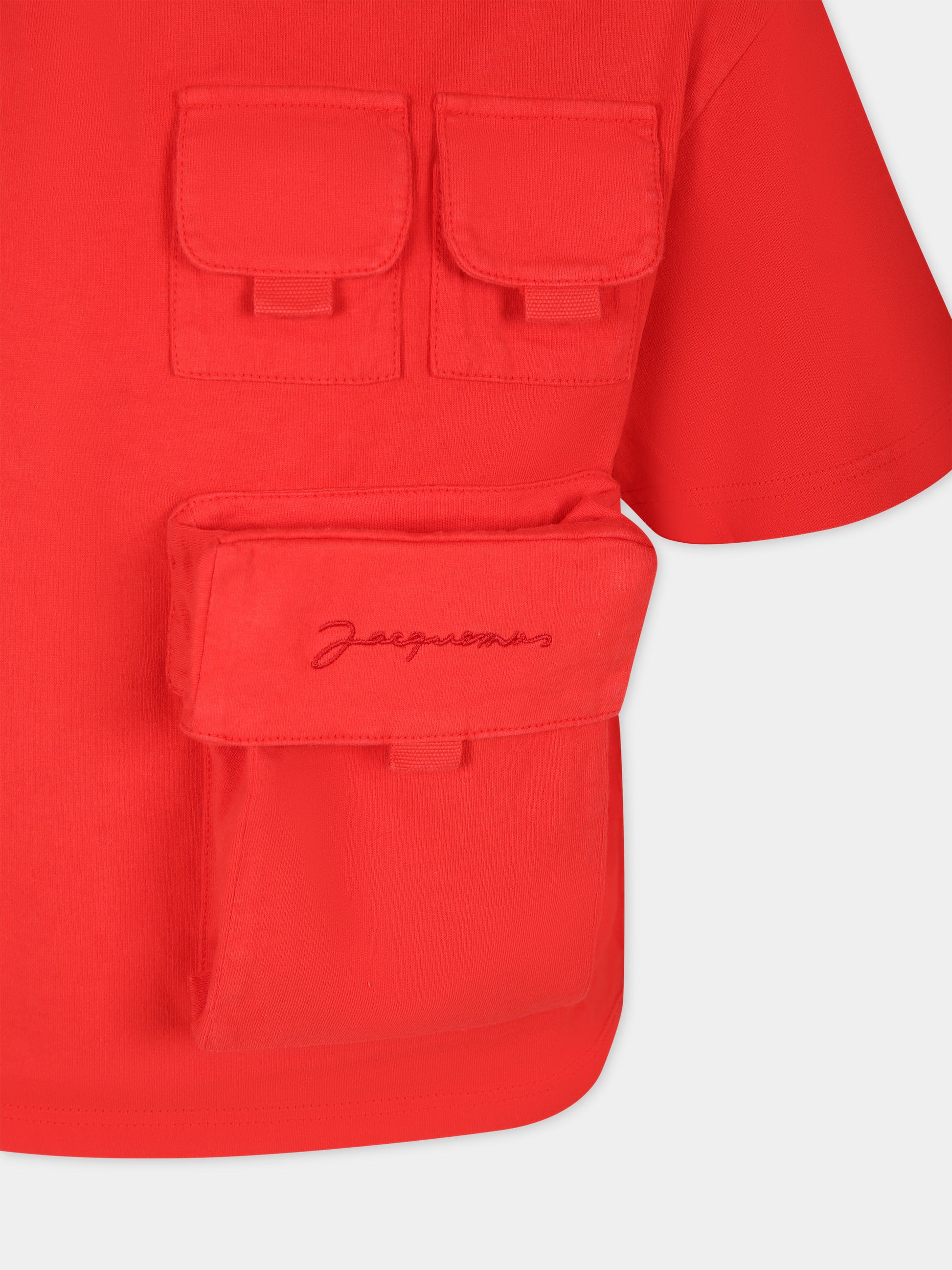 T-shirt 'Bolso' rossa per bambini con tasche,Jacquemus,Q00009 97E