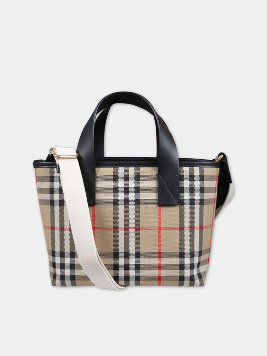 Borsa beige per bambina con check vintage,Burberry Kids,8078246 A7028