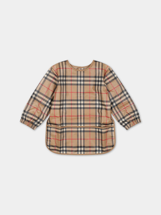 Bavaglino beige per neonati con check vintage,Burberry Kids,8083727 A7028