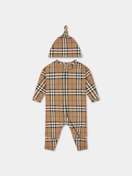 Set beige per neonati con check vintage,Burberry Kids,8070270 A7028