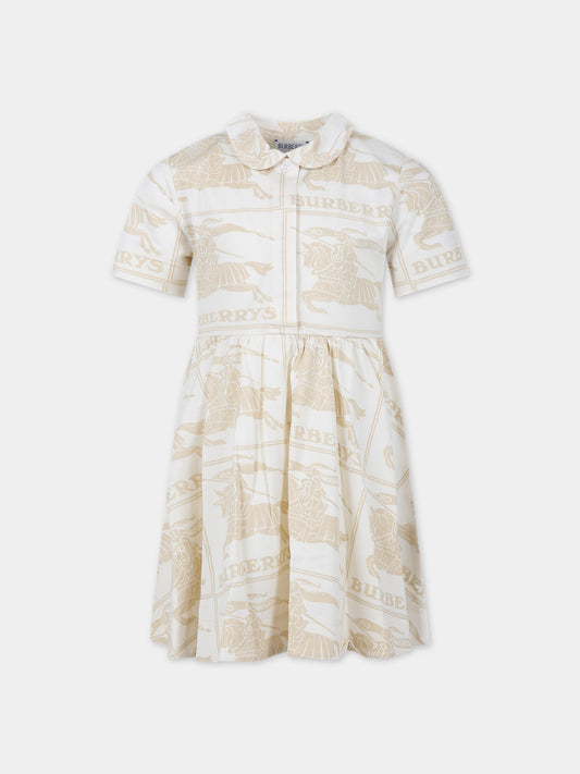 Vestito avorio per bambina con logo all-over,Burberry Kids,8078491 A7905
