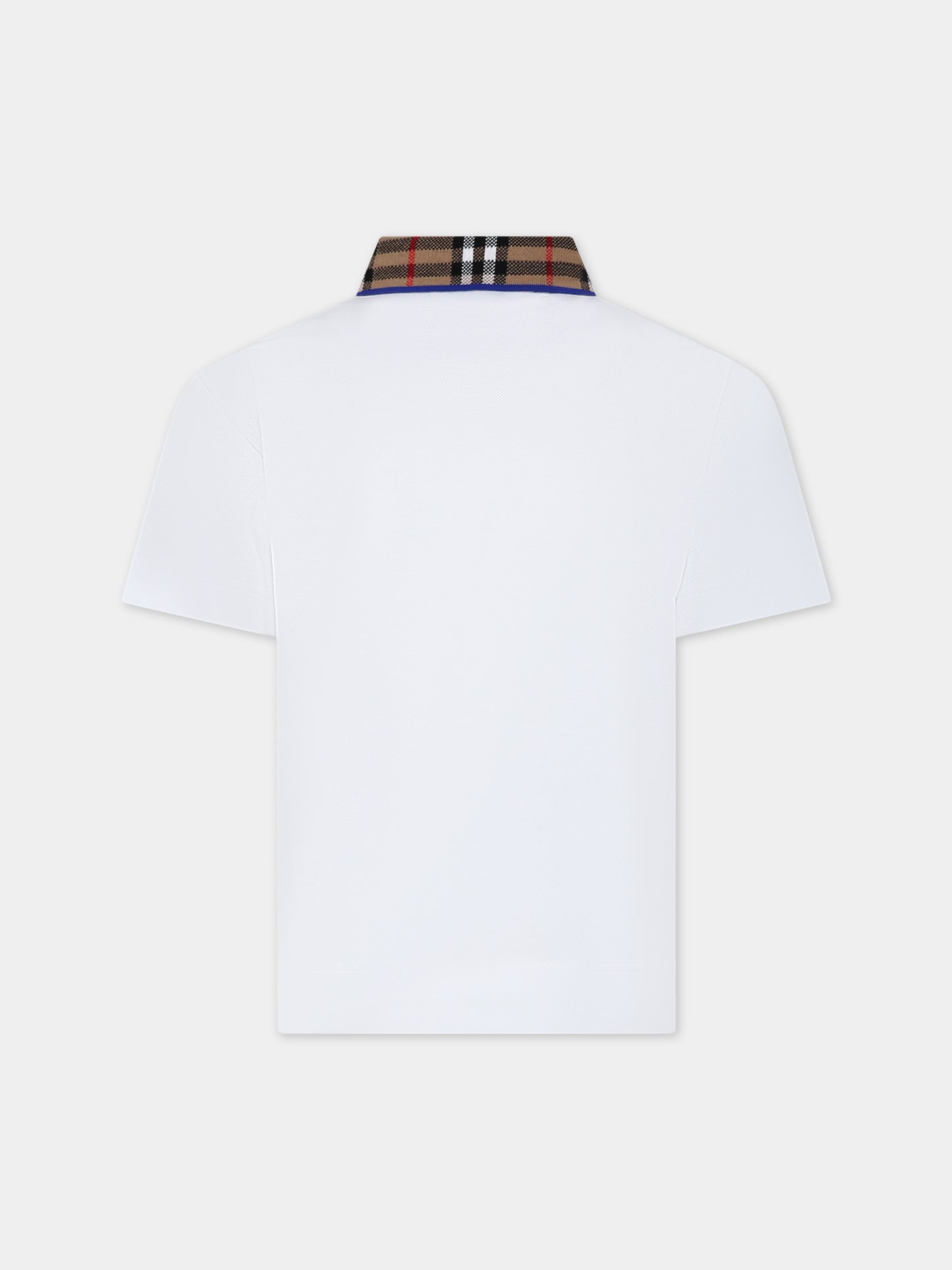 Polo bianca per bambino con check vintage sul colletto,Burberry Kids,8073160 A1464