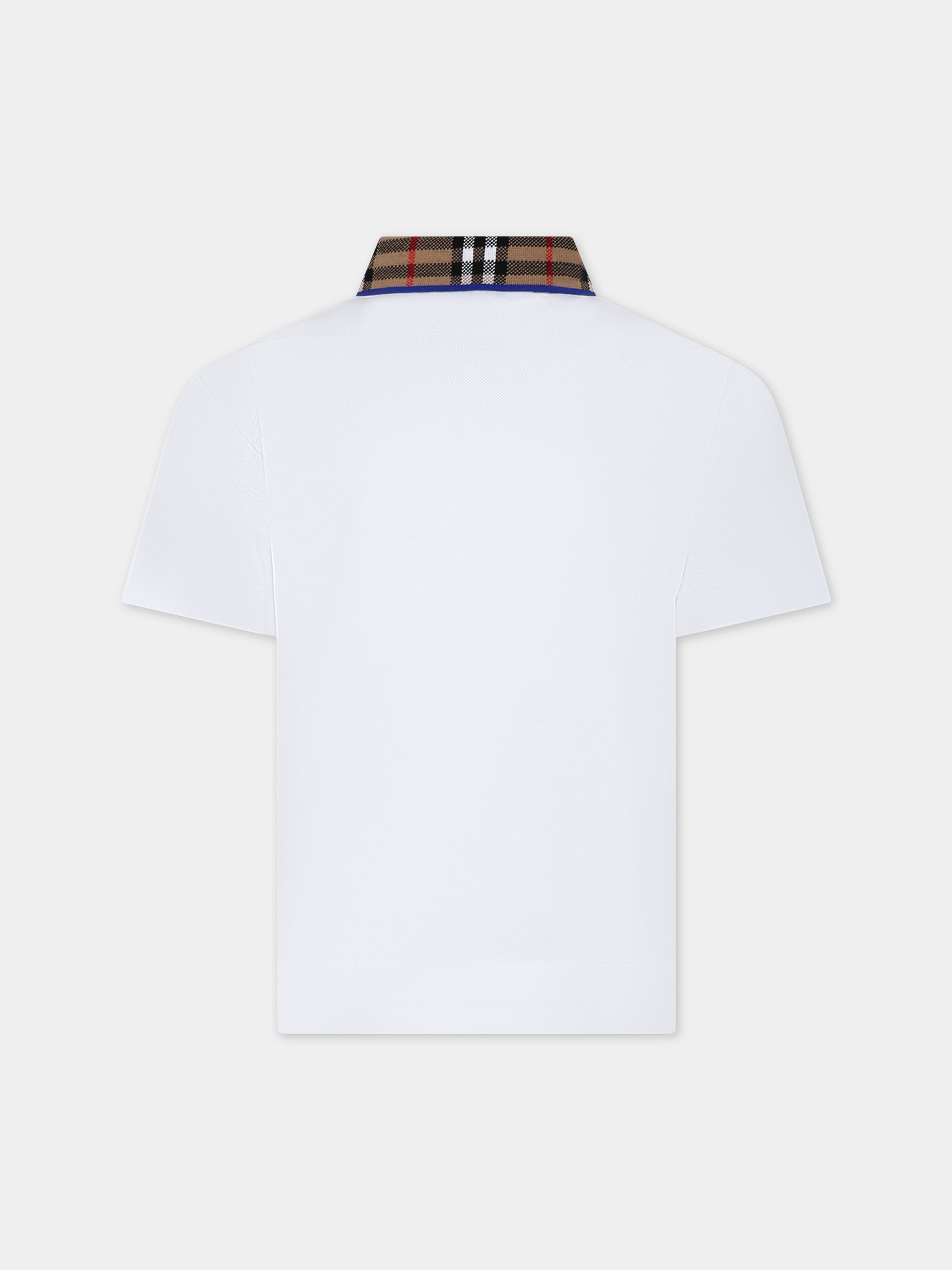 Polo bianca per bambino con check vintage sul colletto,Burberry Kids,8073160 A1464
