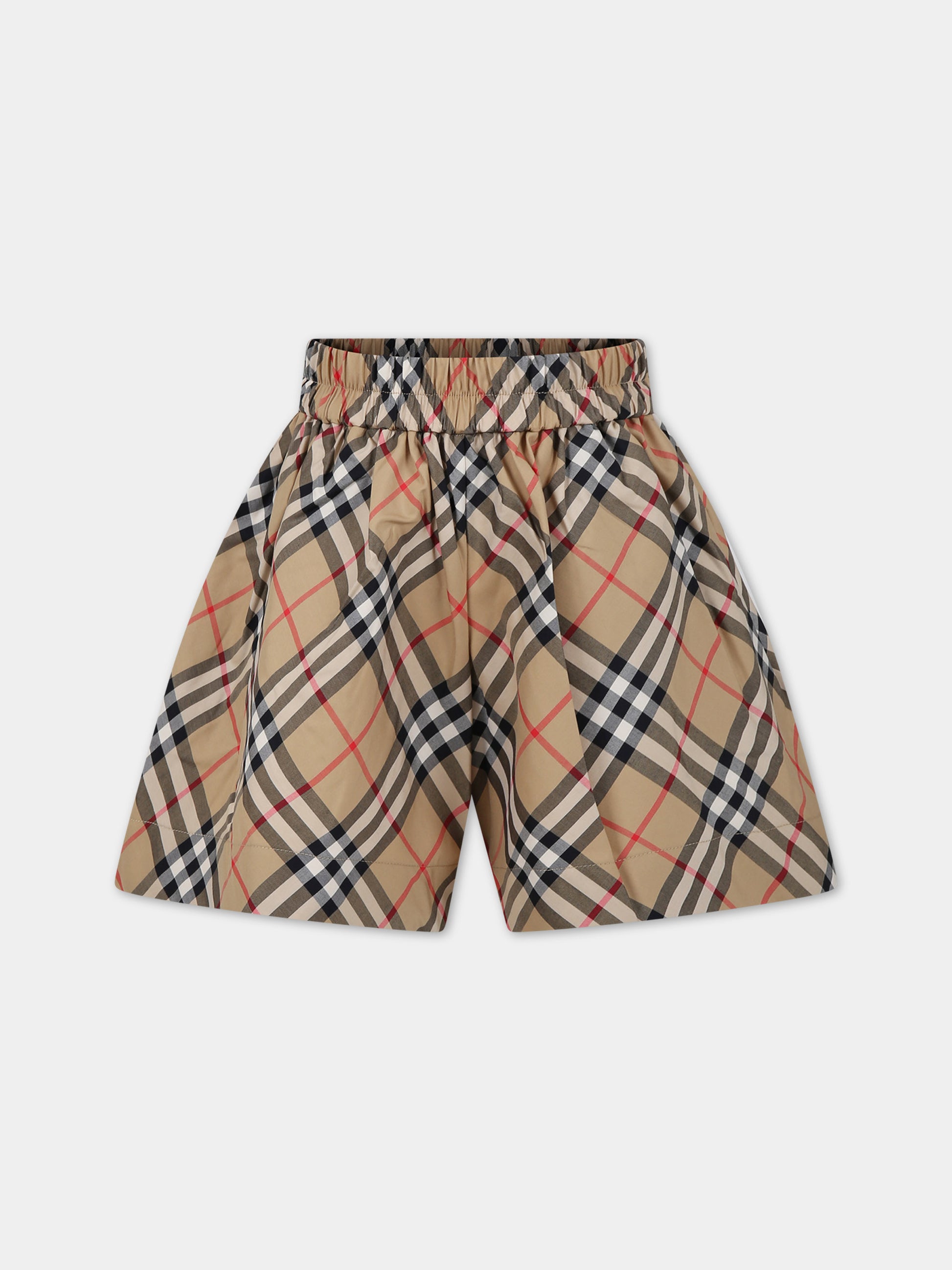 Shorts beige per bambina con iconico check vintage all-over,Burberry Kids,8078411 A7028