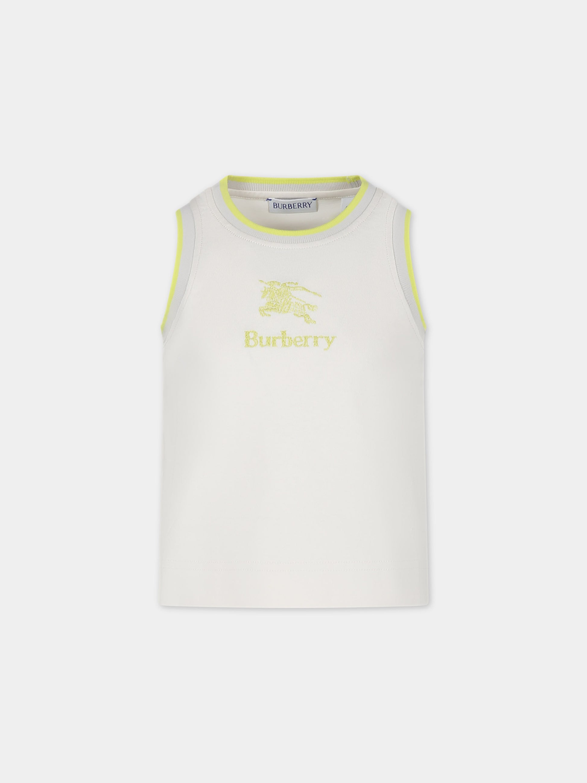 Canotta avorio per bambina con logo e cavaliere equestre,Burberry Kids,8079802 A4802