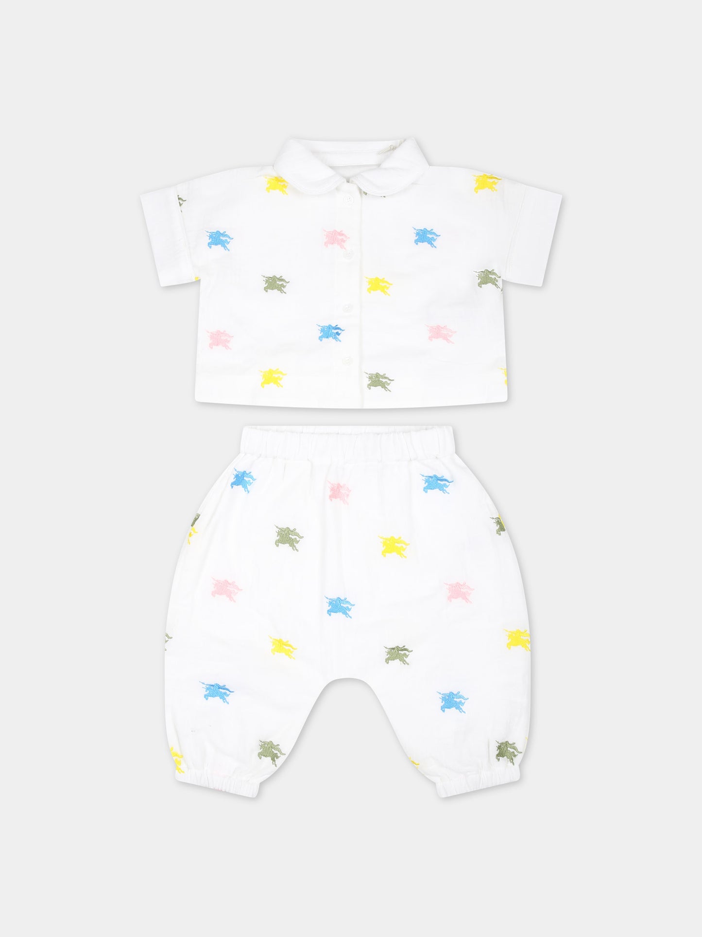 Completo bianco per neonati con cavaliere equestre,Burberry Kids,8078889 A5127