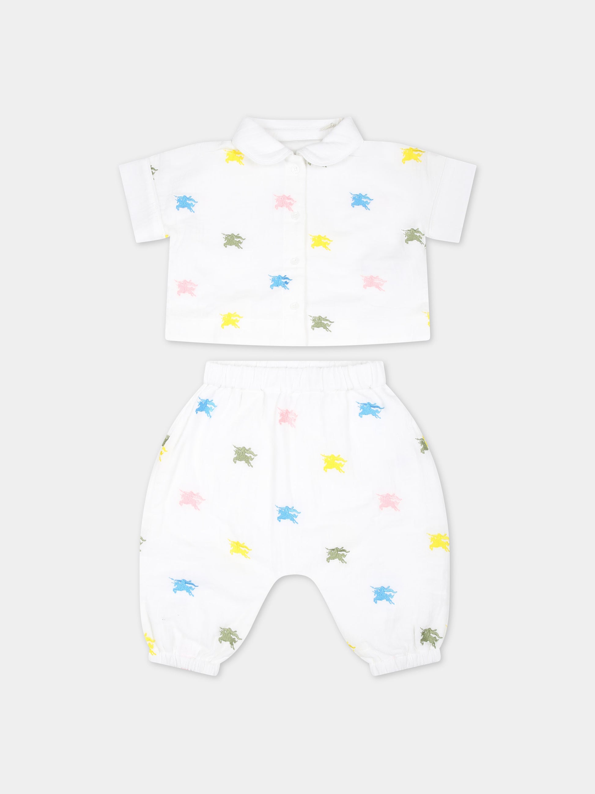 Completo bianco per neonati con cavaliere equestre,Burberry Kids,8078889 A5127