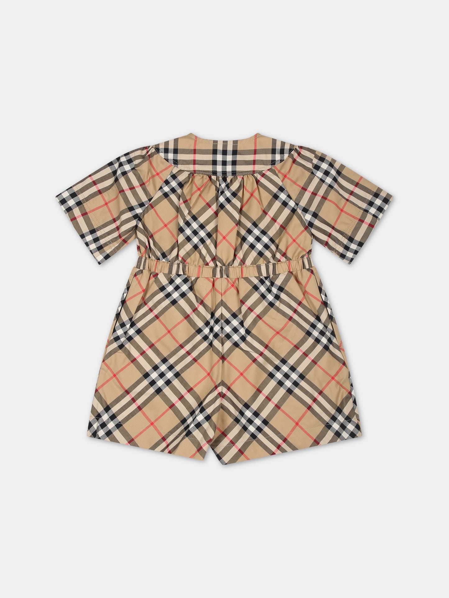 Jumpsuit beige per neonata con check vintage,Burberry Kids,8078646 A7028