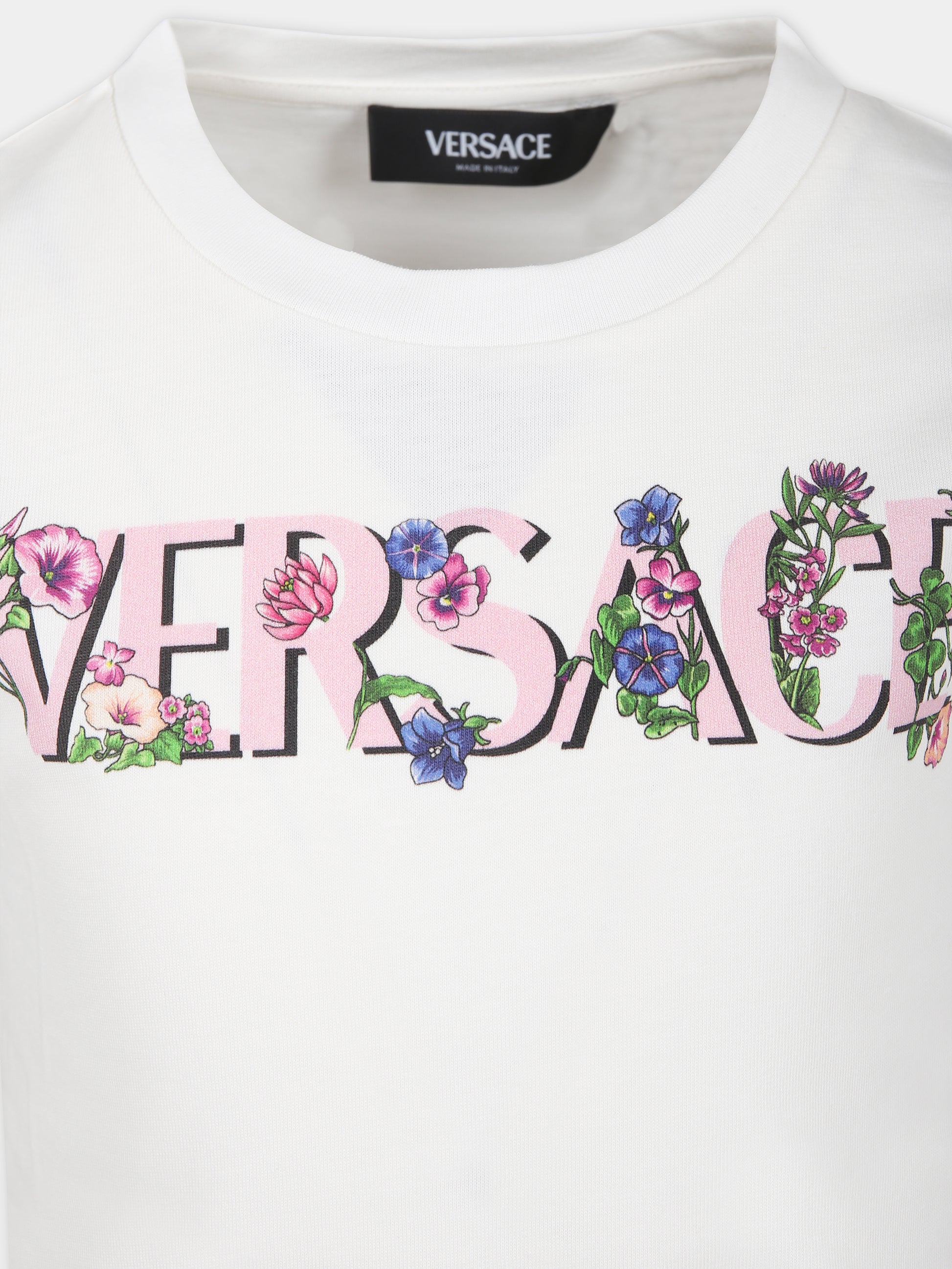 T-shirt bianca per bambina con stampa logo,Versace,1000052 1A09689 2W070