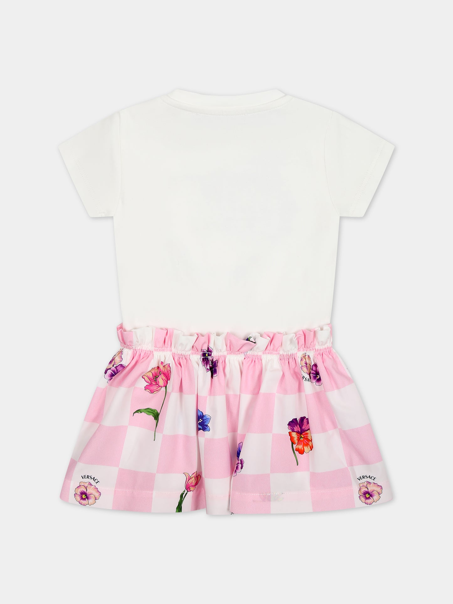 Vestito bianco per neonata con stampa multicolor,Versace,1014009 1A09953 2W070