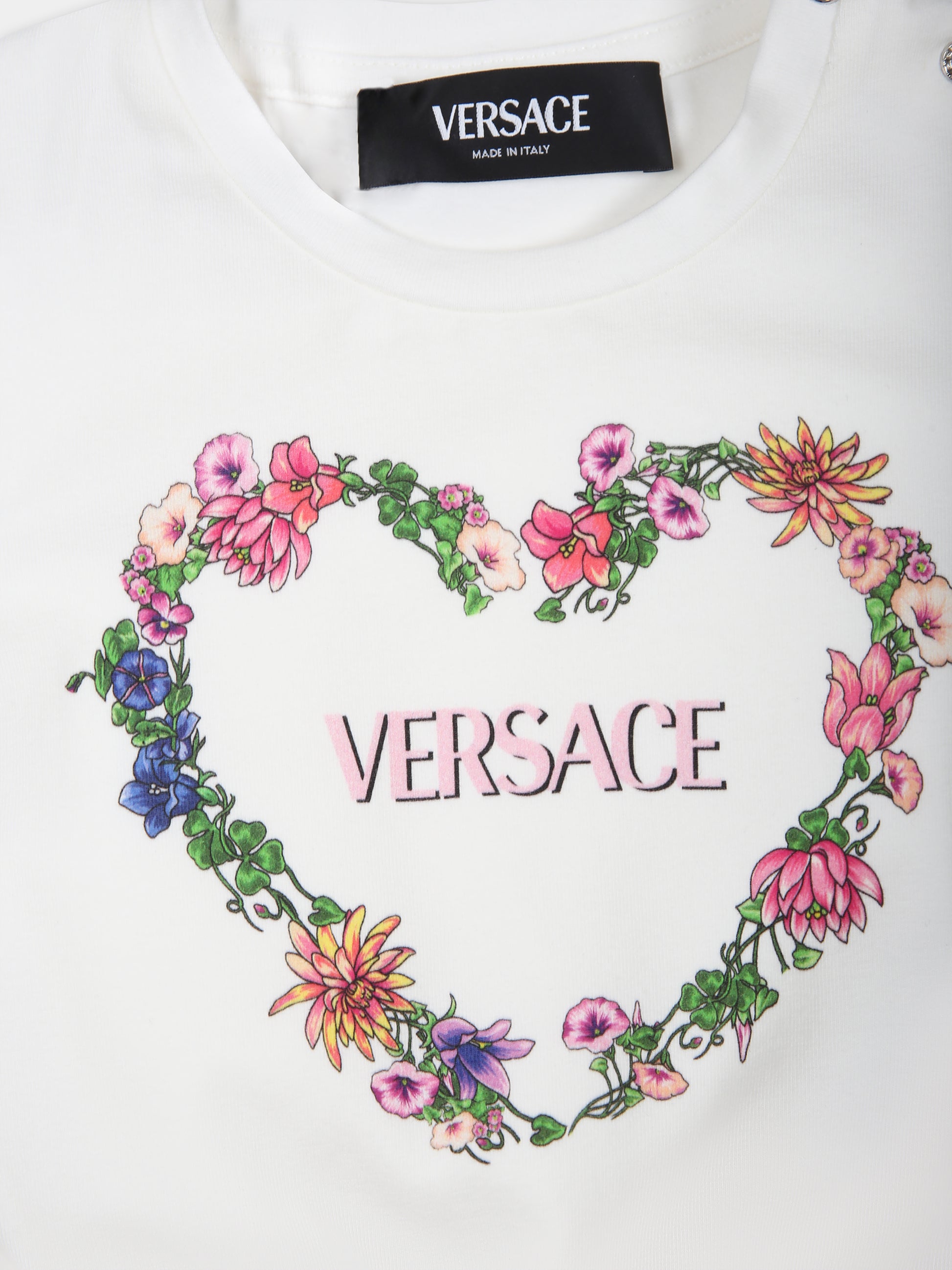 Vestito bianco per neonata con stampa multicolor,Versace,1014009 1A09953 2W070