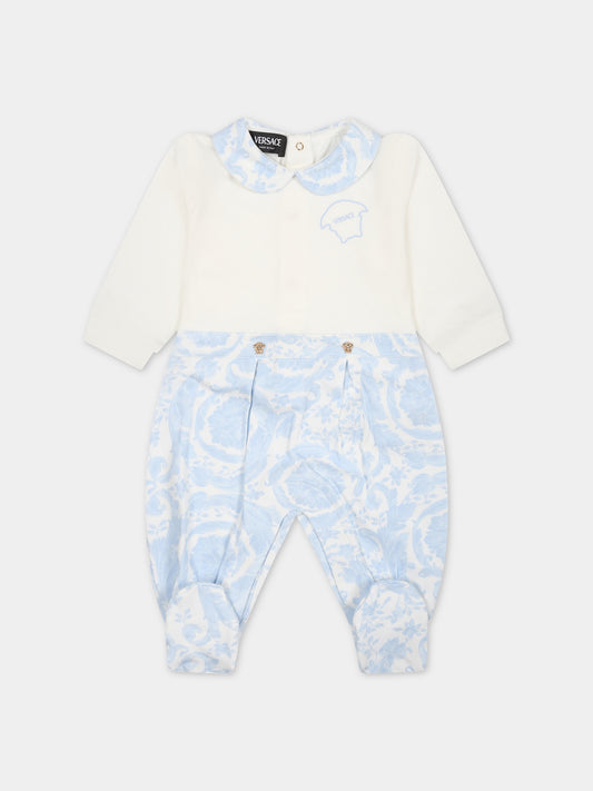 Tutina celeste per neonato con stampa barocco,Versace,1013380 1A09540 2WK10