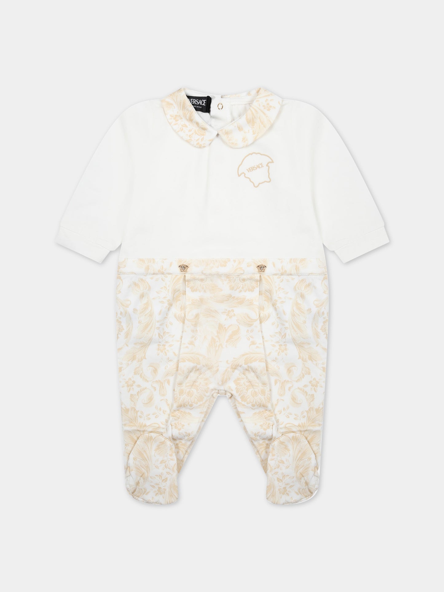 Tutina beige per neonato con stampa barocco,Versace,1013380 1A09540 2WJ70