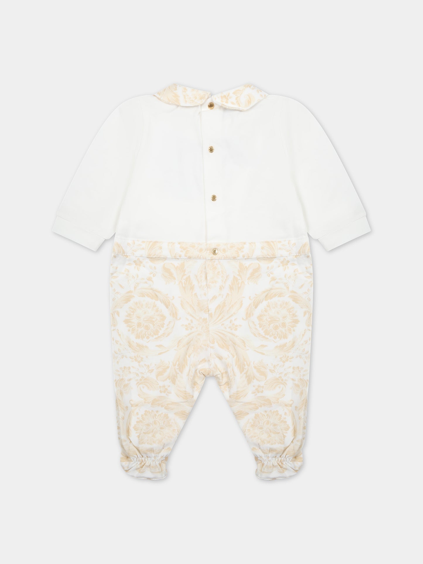 Tutina beige per neonato con stampa barocco,Versace,1013380 1A09540 2WJ70