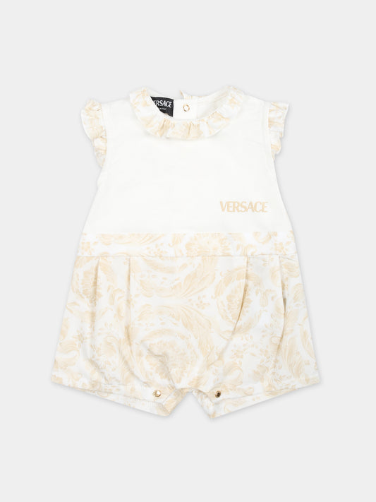 Pagliaccetto beige per neonato con stampa barocco,Versace,1012727 1A09531 2WJ70
