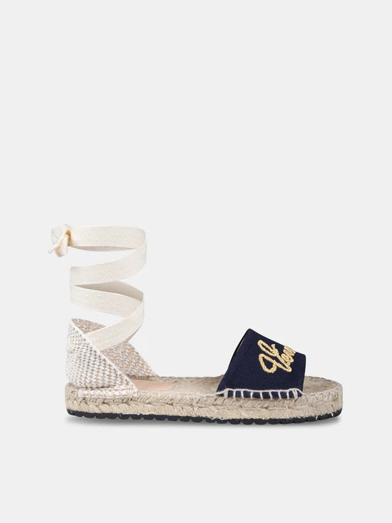 Sandali blu per bambina in corda con logo,Versace,1013132 1A10039 2KF5V