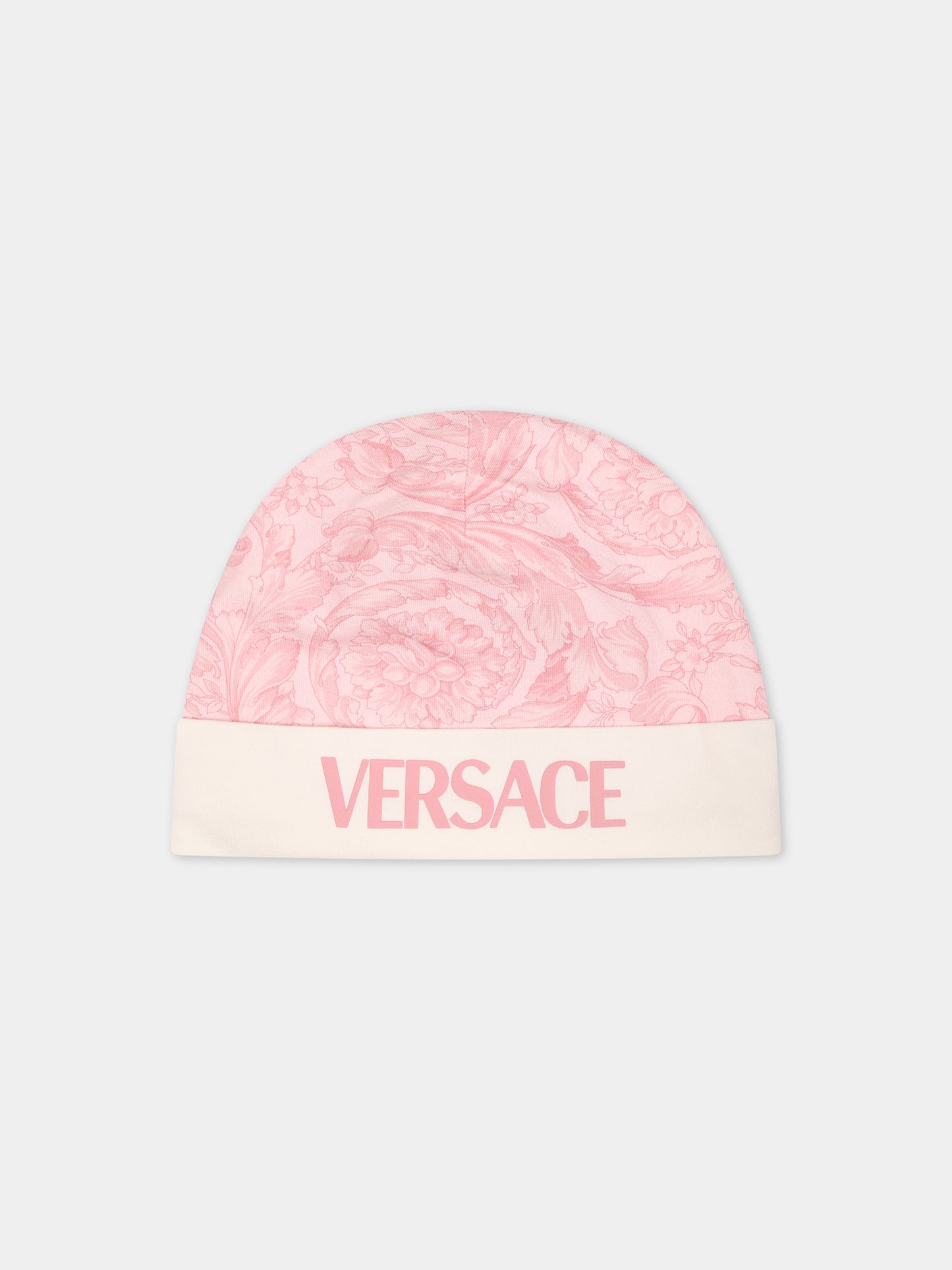 Cappello rosa per neonato con stampa barocco,Versace,1000296 1A09525 2WK80