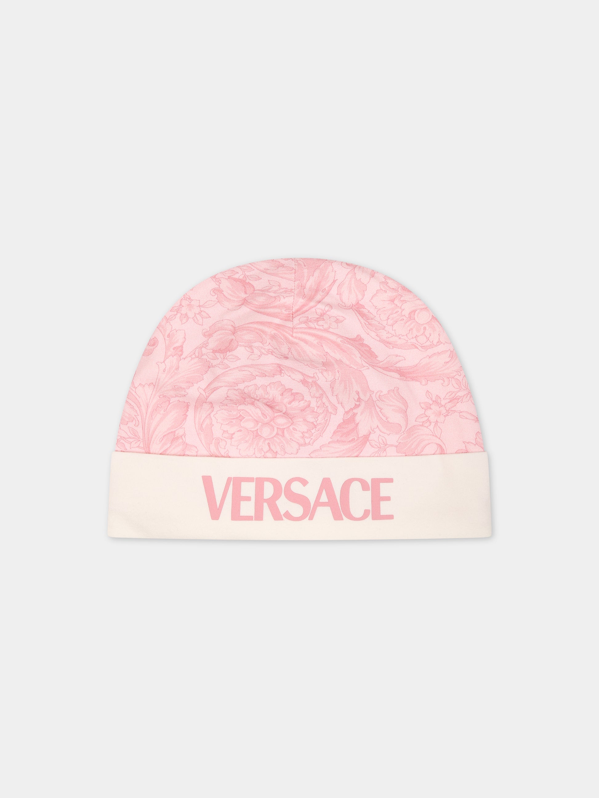 Cappello rosa per neonato con stampa barocco,Versace,1000296 1A09525 2WK80