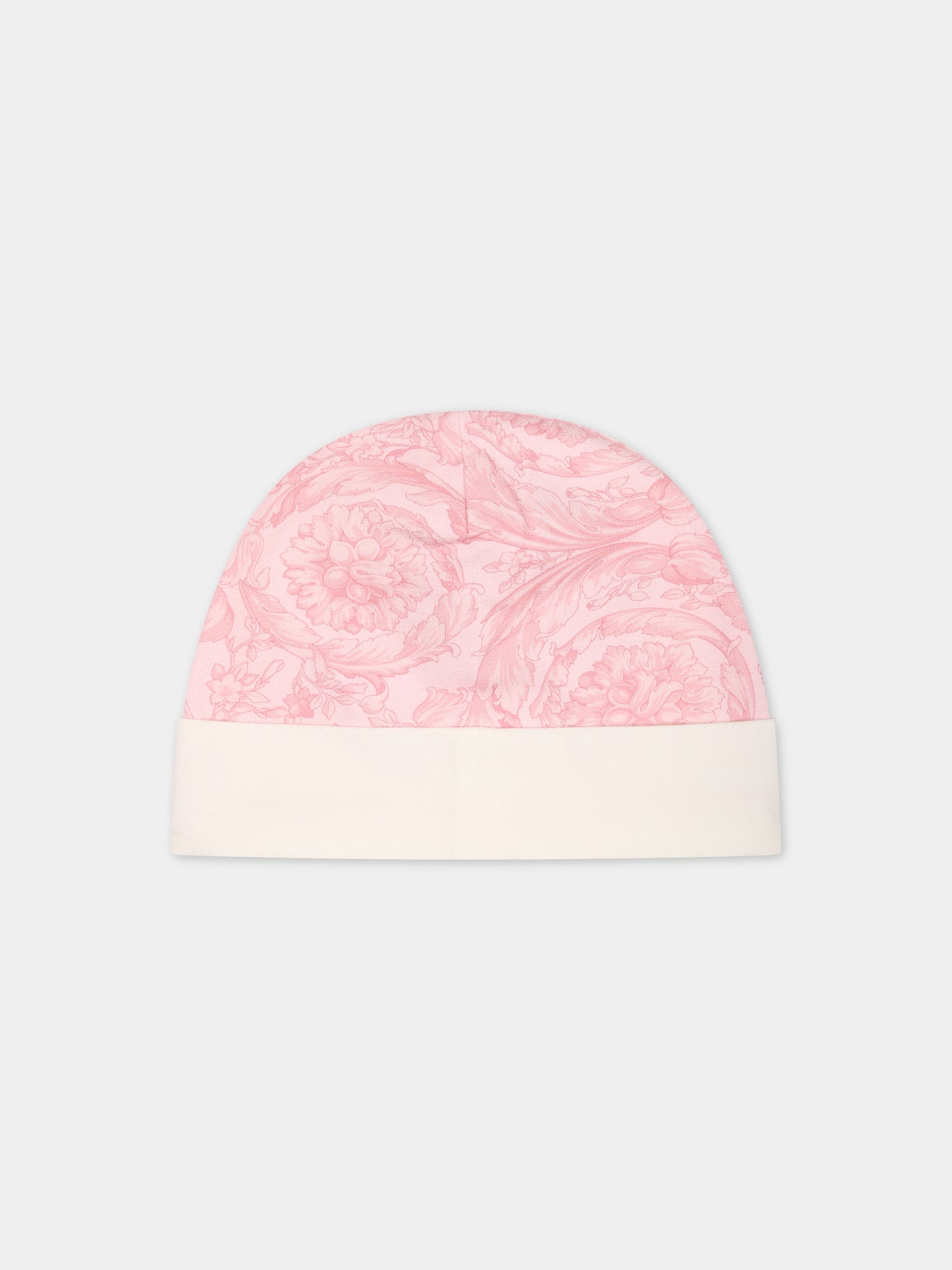 Cappello rosa per neonato con stampa barocco,Versace,1000296 1A09525 2WK80