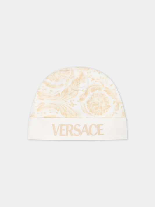 Cappello beige per neonato con stampa barocco,Versace,1000296 1A09525 2WJ70