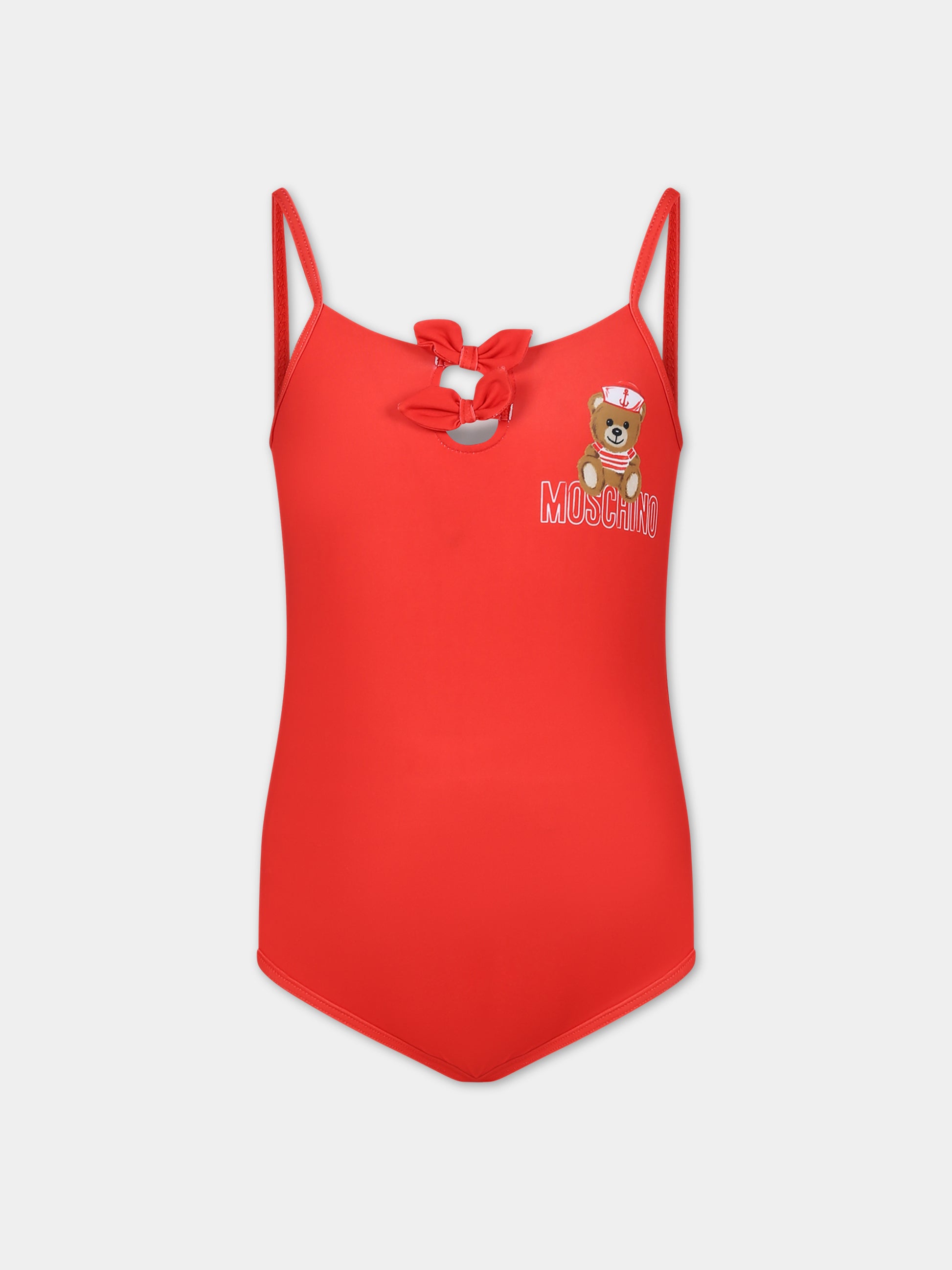Costume rosso per neonata con Teddy Bear e logo,Moschino Kids,HDL00N LKA00 50109