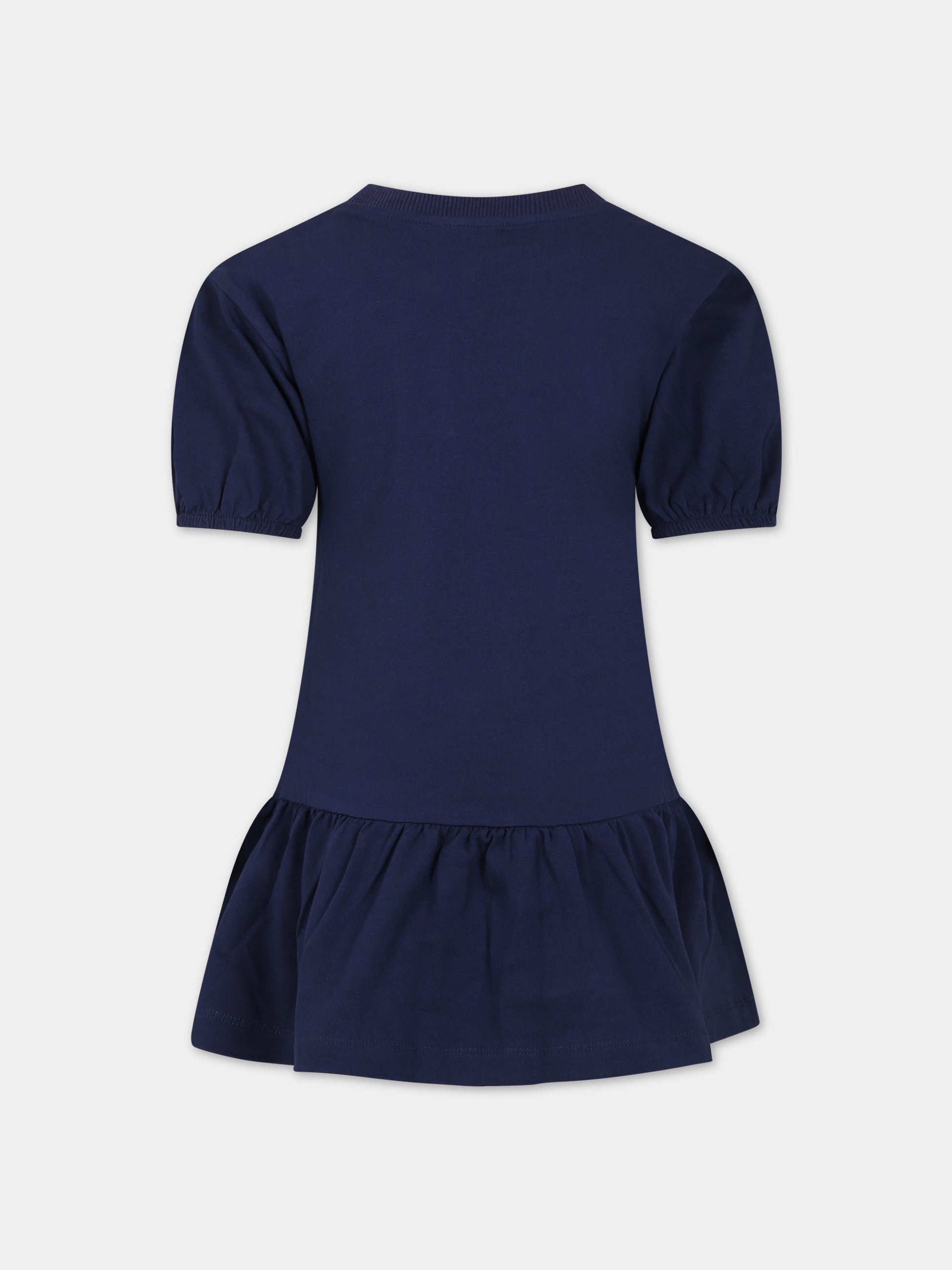 Vestito blu per bambina con logo e Teddy bear,Moschino Kids,HDV0CQ LBA10 40016