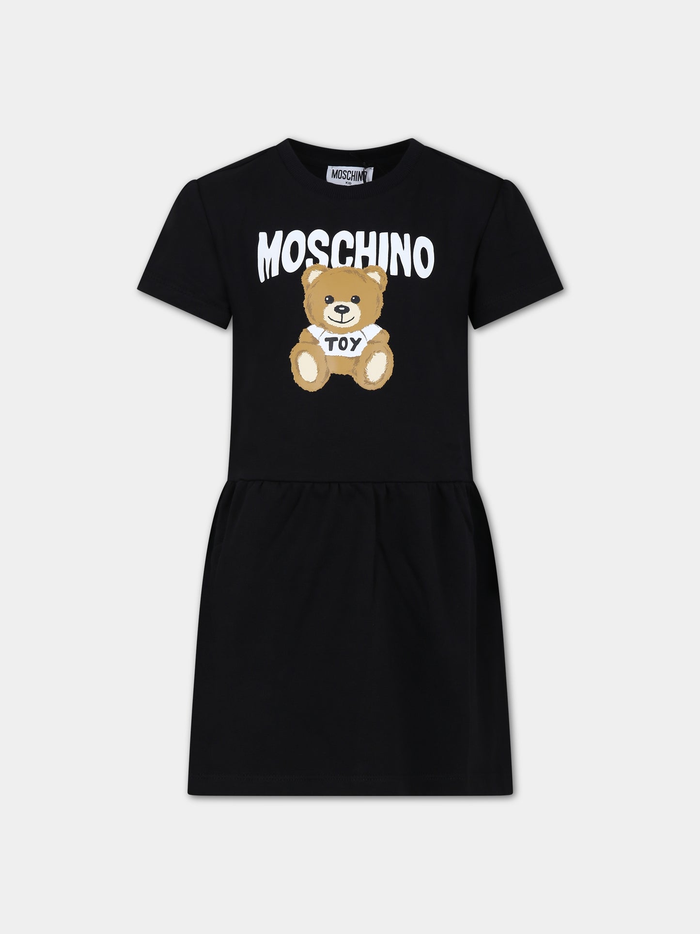 Vestito nero per bambina con Teddy Bear e logo,Moschino Kids,HDV0CZ LCA32 60100