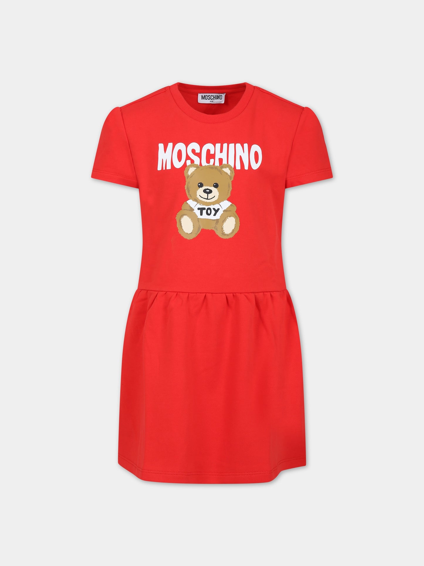Vestito rosso per bambina con Teddy Bear e logo,Moschino Kids,HDV0CZ LCA32 50109
