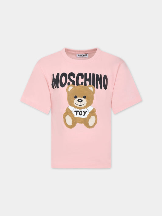 T-shirt rosa per bambina con Teddy Bear,Moschino Kids,HOM03R LAA23 50209